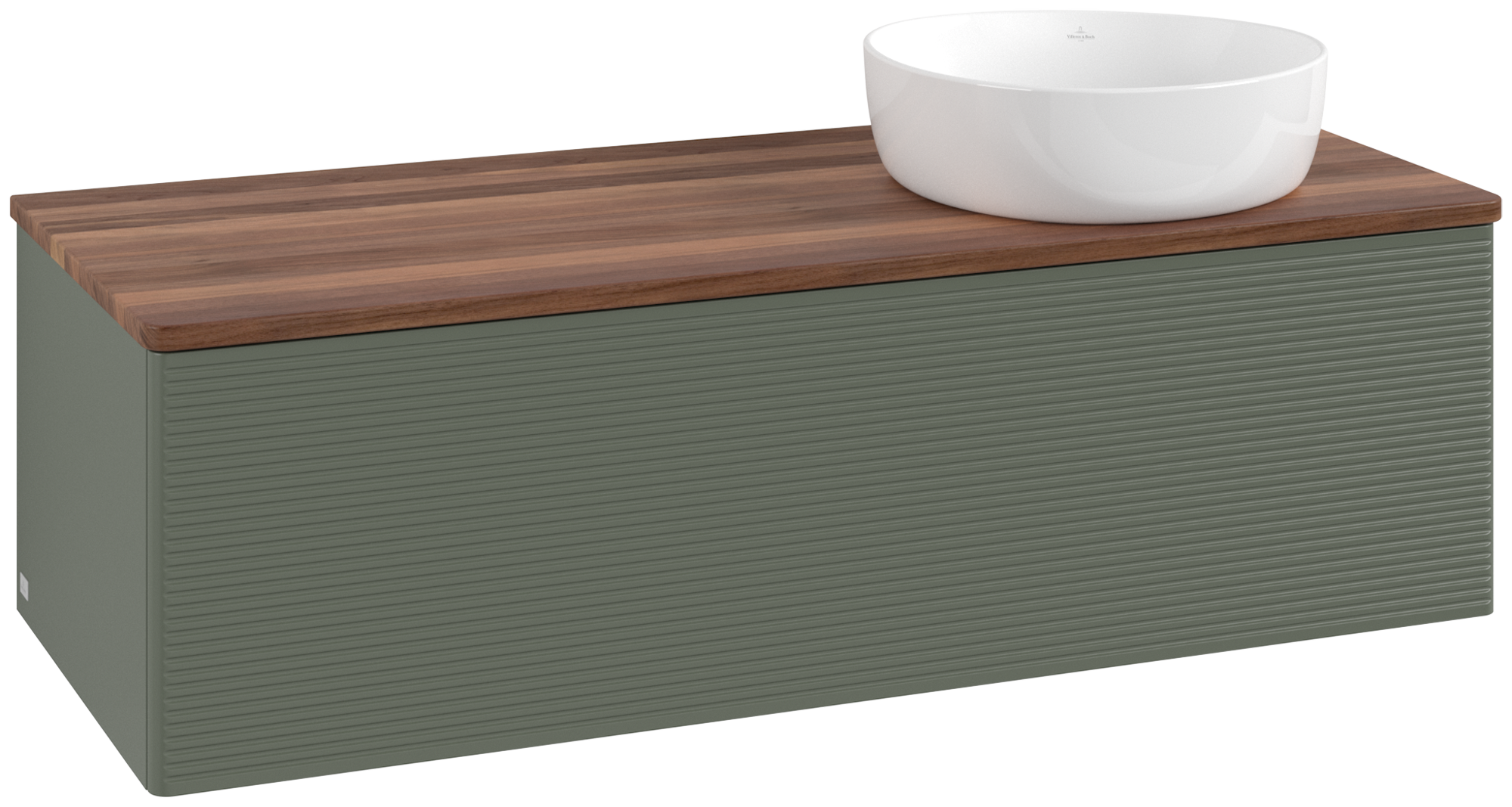 Villeroy & Boch Antao Meuble sous plan, 1 tiroir sur rails, 1200x360x500mm, Façade avec structure, Caisson: Leaf Green Matt Lacquer, Façade: Leaf Green Matt Lacquer, Plaque de recouvrement: Warm Walnut