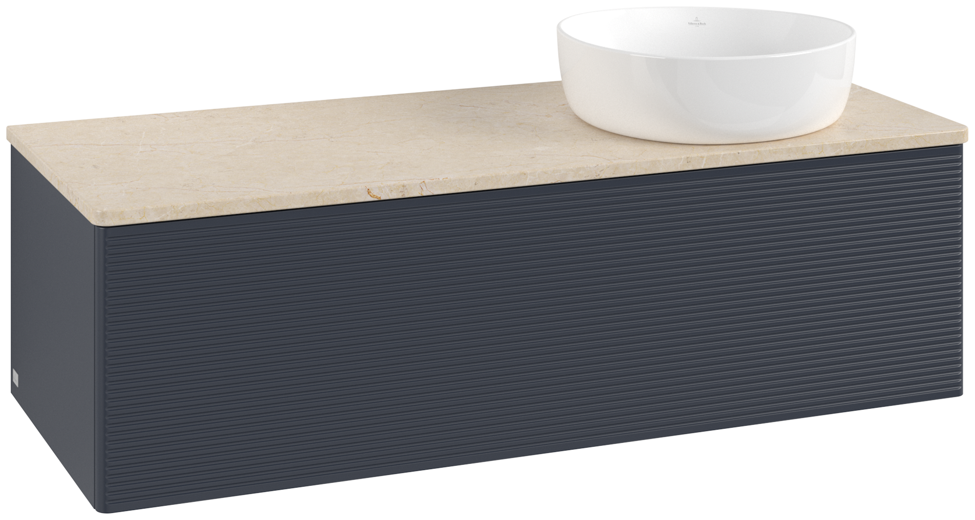 Villeroy & Boch Antao Modulo bajo, 1 compartimento extraíble, 1200x360x500mm, Frontal con textura granulosa, Cuerpo: Midnight Blue Matt Lacquer, Frontal: Midnight Blue Matt Lacquer, Placa de cubierta: Botticino
