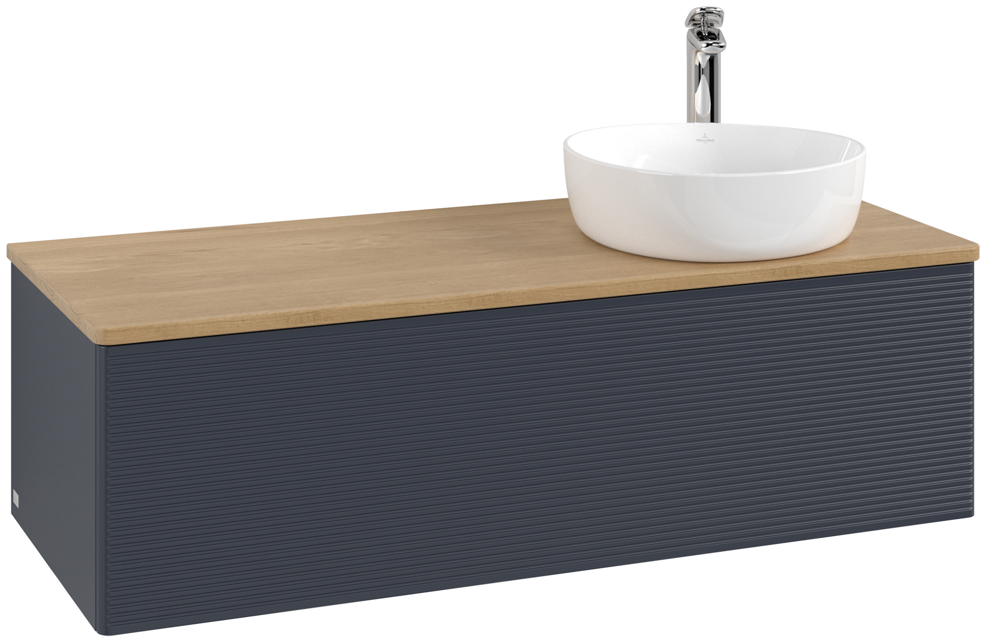 Villeroy & Boch Antao Modulo bajo, 1 compartimento extraíble, 1200x360x500mm, Frontal con textura granulosa, Cuerpo: Midnight Blue Matt Lacquer, Frontal: Midnight Blue Matt Lacquer, Placa de cubierta: Honey Oak