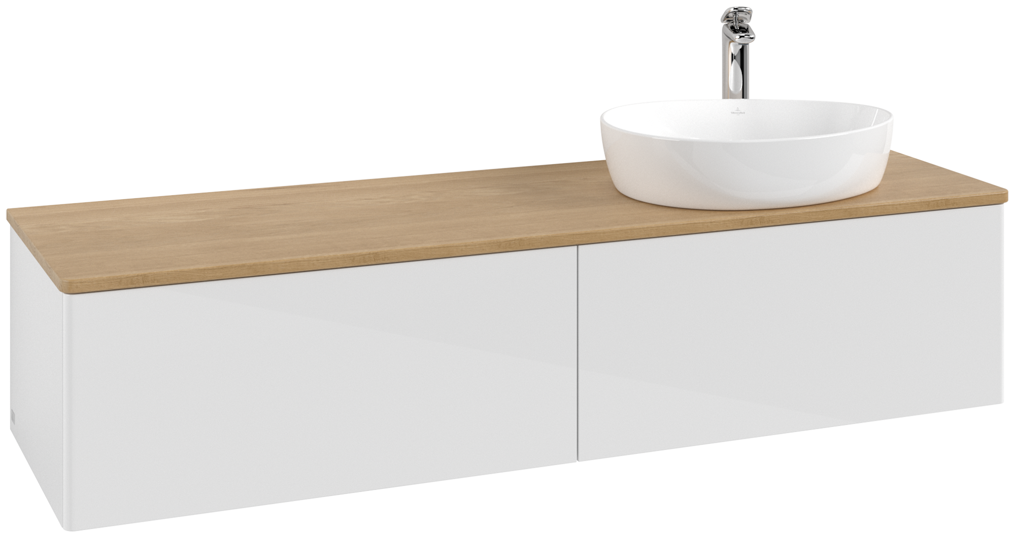 Villeroy & Boch Antao Waschbeckenunterschrank, 2 Auszüge, 1600x360x500mm, Front ohne Struktur, Korpus: Glossy White Lacquer, Front: Glossy White Lacquer, Abdeckplatte: Honey Oak