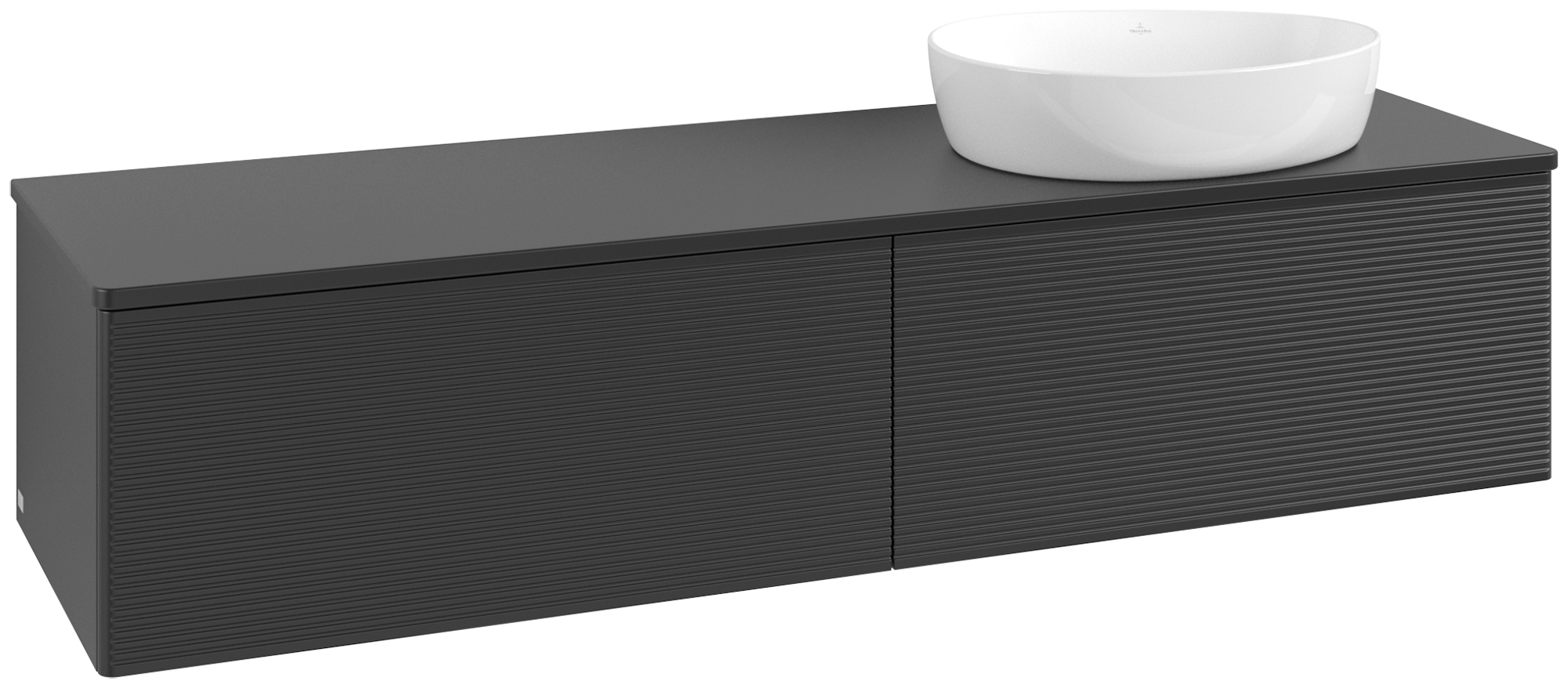 Villeroy & Boch Antao Vanity unit, 2 pull-out compartments, 1600x360x500mm, Front with grain texture, Body: Black Matt Lacquer, Front: Black Matt Lacquer, Cover plate: Black Matt Lacquer