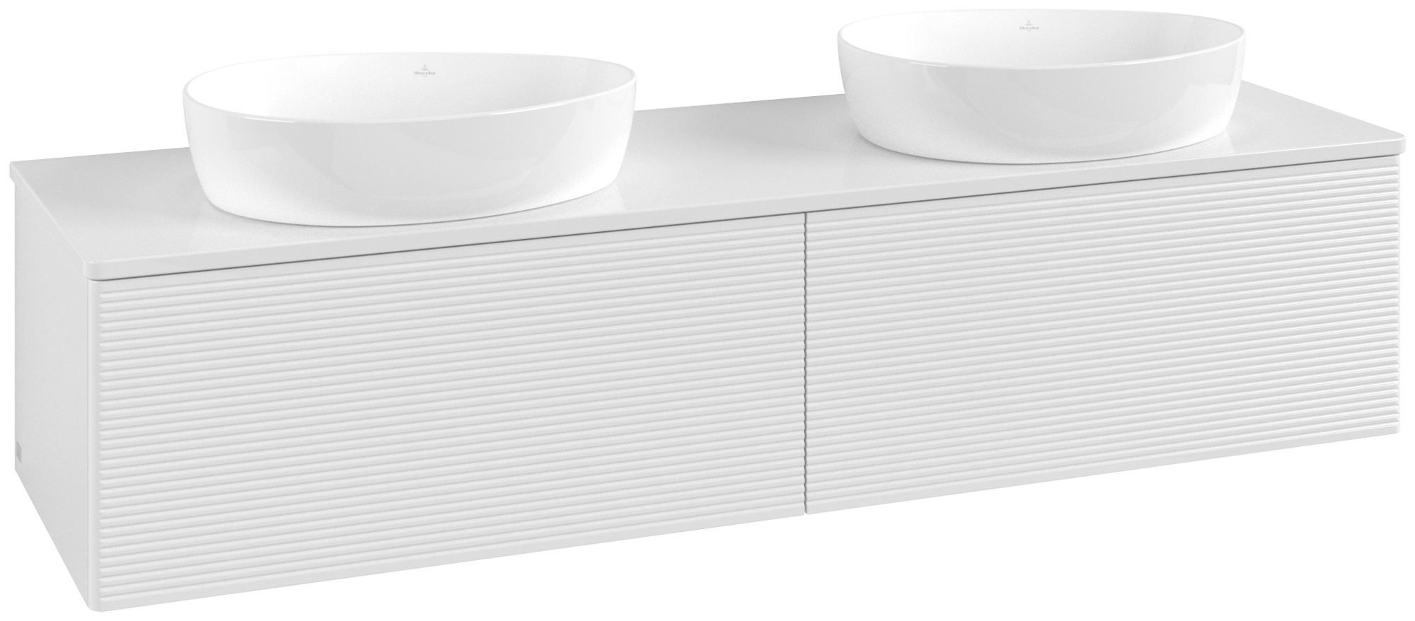 Villeroy & Boch Antao Vanity unit, 2 pull-out compartments, 1600x360x500mm, Front with grain texture, Body: Glossy White Lacquer, Front: Glossy White Lacquer, Cover plate: Glossy White Lacquer