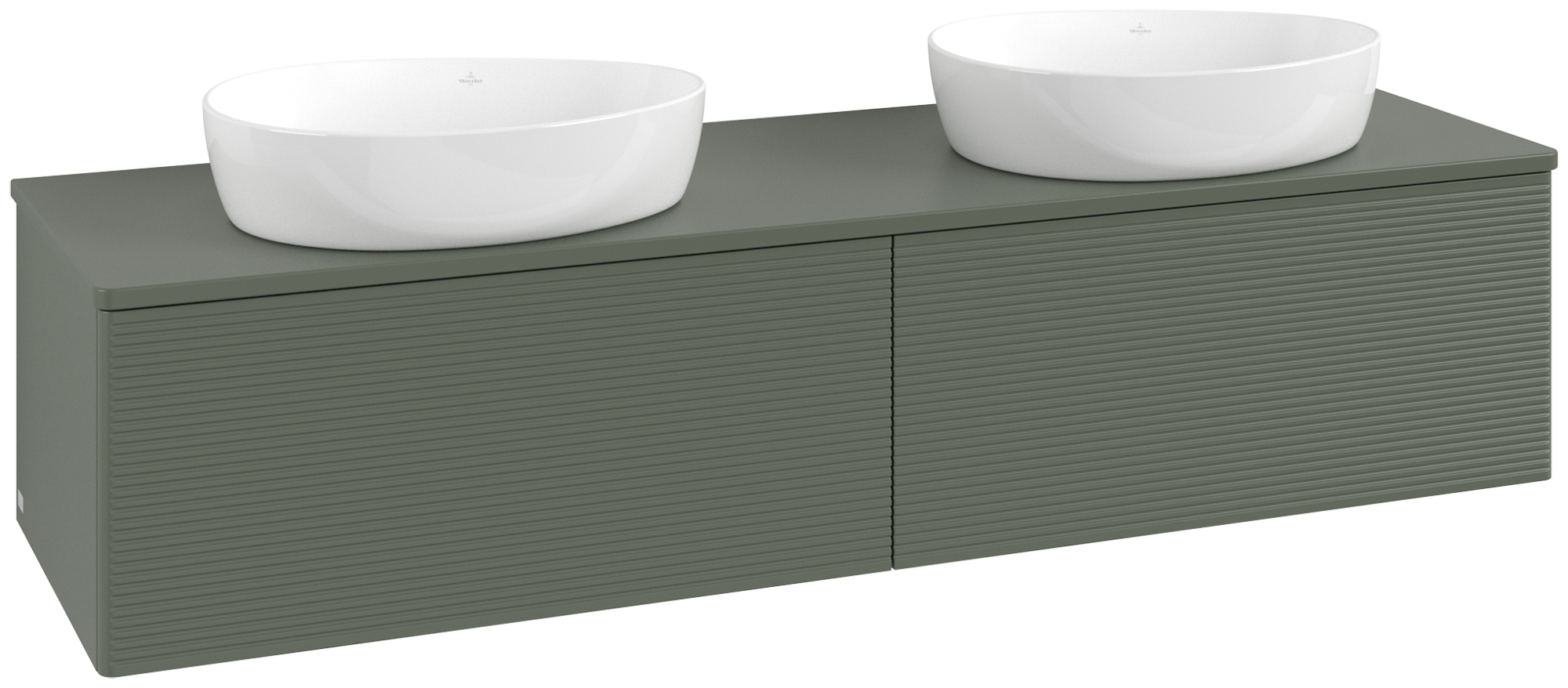 Villeroy & Boch Antao Vanity unit, 2 pull-out compartments, 1600x360x500mm, Front with grain texture, Body: Leaf Green Matt Lacquer, Front: Leaf Green Matt Lacquer, Cover plate: Leaf Green Matt Lacquer