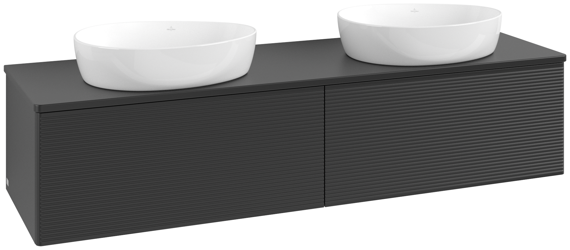 Villeroy & Boch Antao Vanity unit, 2 pull-out compartments, 1600x360x500mm, Front with grain texture, Body: Black Matt Lacquer, Front: Black Matt Lacquer, Cover plate: Black Matt Lacquer