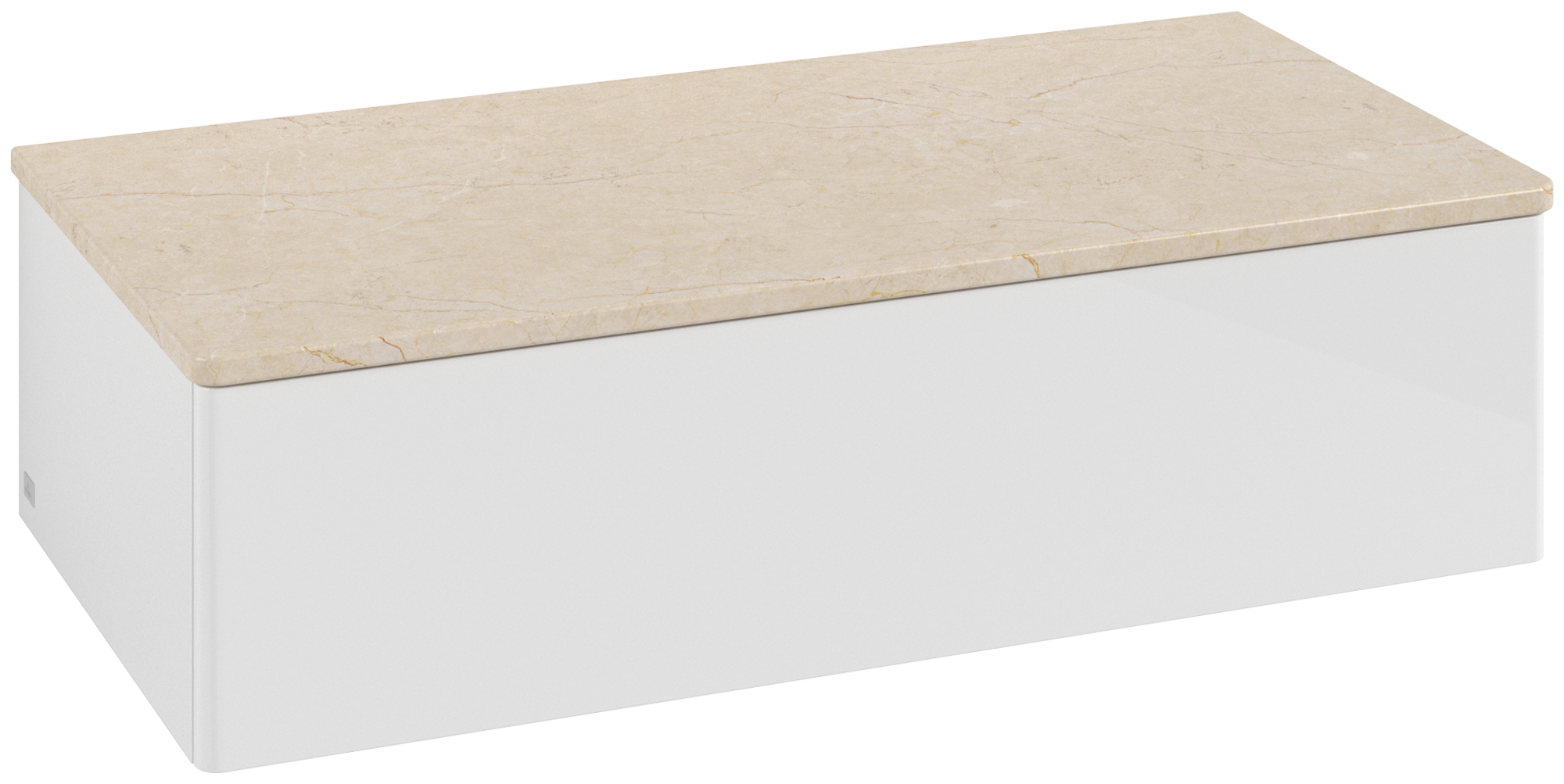 Villeroy & Boch Antao Meuble d'appoint, 1 tiroir sur rails, 1000x268x500mm, Façade sans structure, Caisson: Glossy White Lacquer, Façade: Glossy White Lacquer, Plaque de recouvrement: Botticino