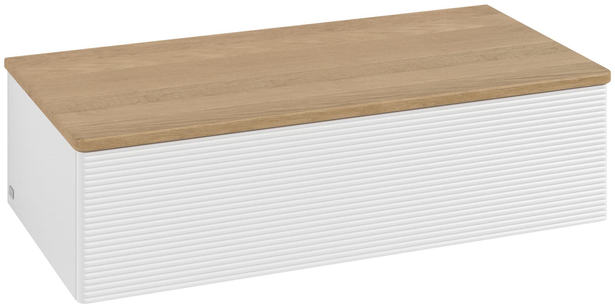 Villeroy & Boch Antao Meuble d'appoint, 1 tiroir sur rails, 1000x268x500mm, Façade avec structure, Caisson: Glossy White Lacquer, Façade: Glossy White Lacquer, Plaque de recouvrement: Honey Oak