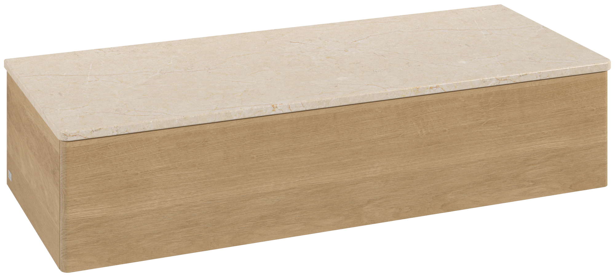 Villeroy & Boch Antao Meuble d'appoint, 1 tiroir sur rails, 1200x268x500mm, Façade sans structure, Caisson: Honey Oak, Façade: Honey Oak, Plaque de recouvrement: Botticino