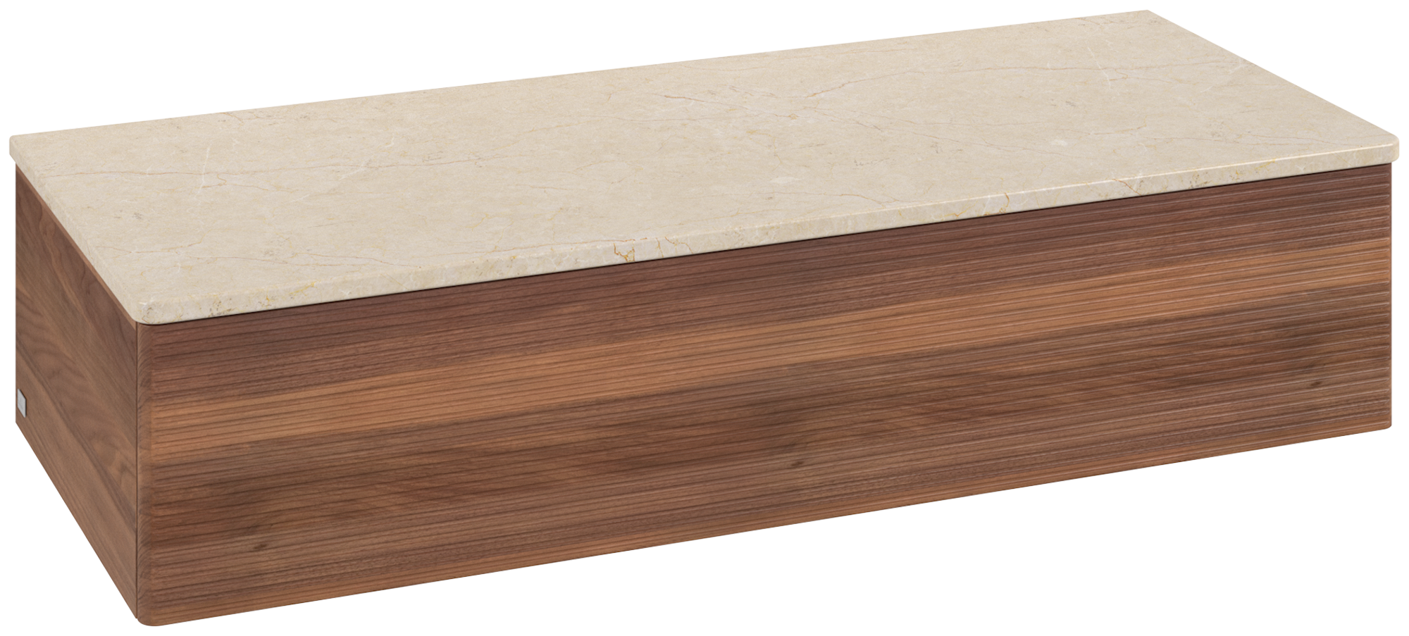 Villeroy & Boch Antao Meuble d'appoint, 1 tiroir sur rails, 1200x268x500mm, Façade avec structure, Caisson: Warm Walnut, Façade: Warm Walnut, Plaque de recouvrement: Botticino