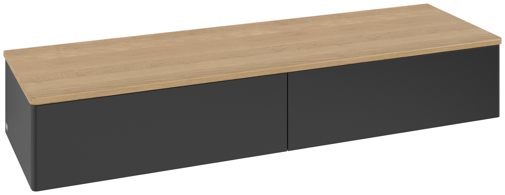 Villeroy & Boch Antao Sideboard, 2 Auszüge, 1600x268x500mm, Front ohne Struktur, Korpus: Black Matt Lacquer, Front: Black Matt Lacquer, Abdeckplatte: Honey Oak