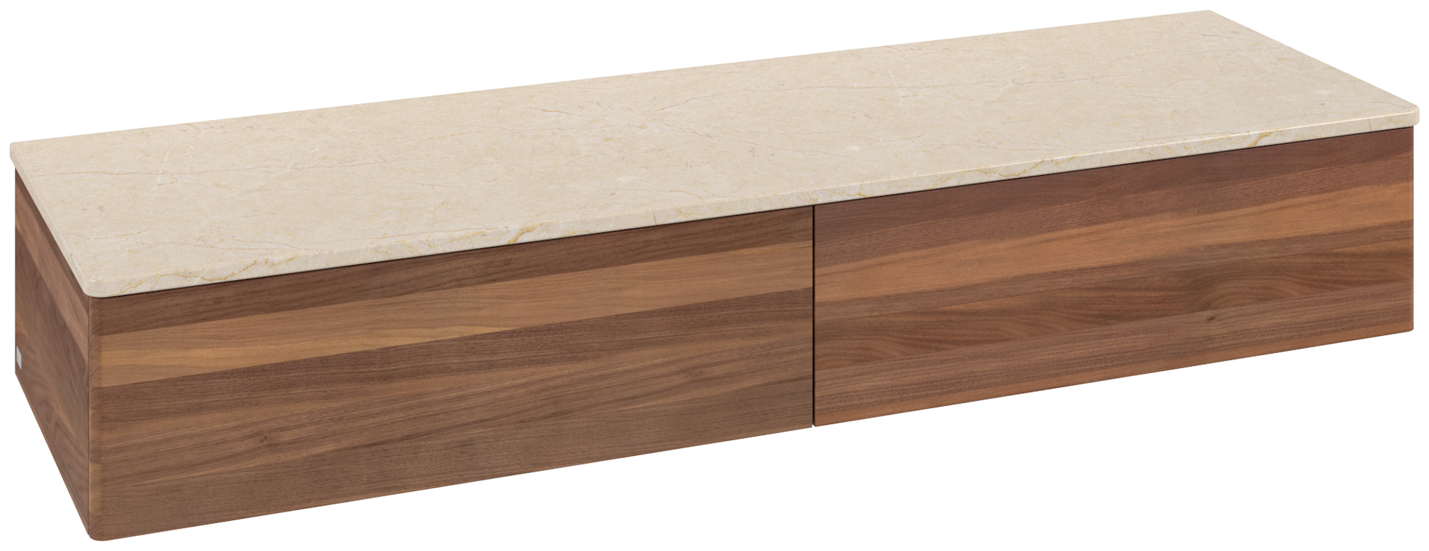 Villeroy & Boch Antao Sideboard, 2 Auszüge, 1600x268x500mm, Front ohne Struktur, Korpus: Warm Walnut, Front: Warm Walnut, Abdeckplatte: Botticino