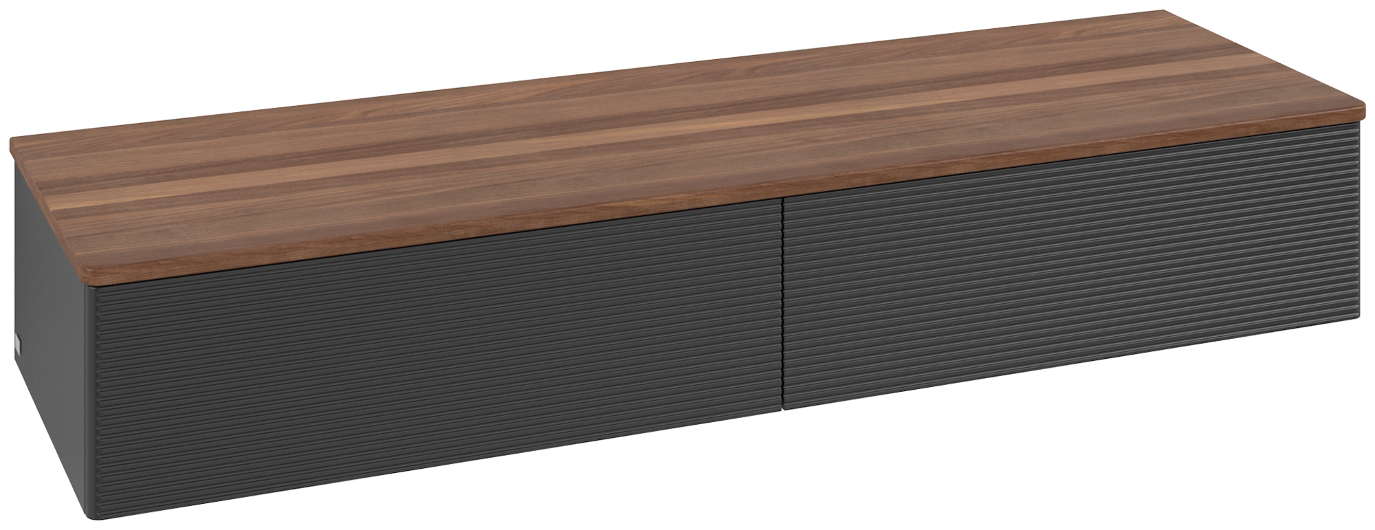 Villeroy & Boch Antao Sideboard, 2 utdragbara fack, 1600x268x500mm, Framsida med grynig textur, Kropp: Black Matt Lacquer, Framsida: Black Matt Lacquer, Täckplatta: Warm Walnut