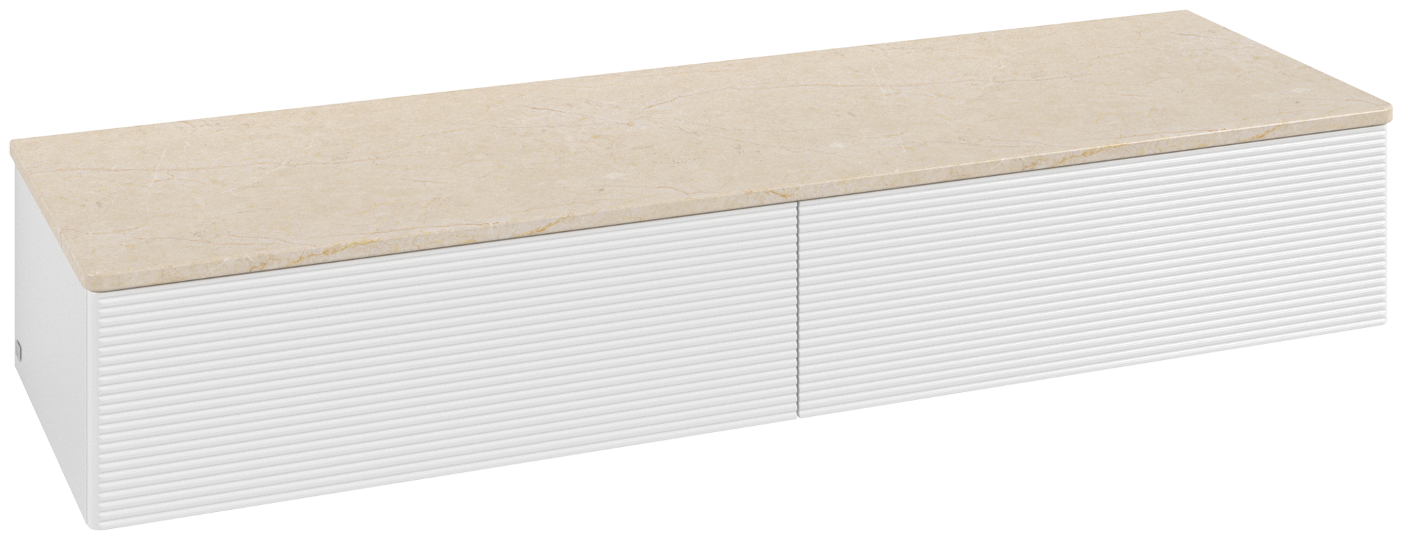 Villeroy & Boch Antao Sideskab, 2 udtræk, 1600x268x500mm, Forside med årestruktur, Korpus: Glossy White Lacquer, Front: Glossy White Lacquer, Afdækningsplade: Botticino