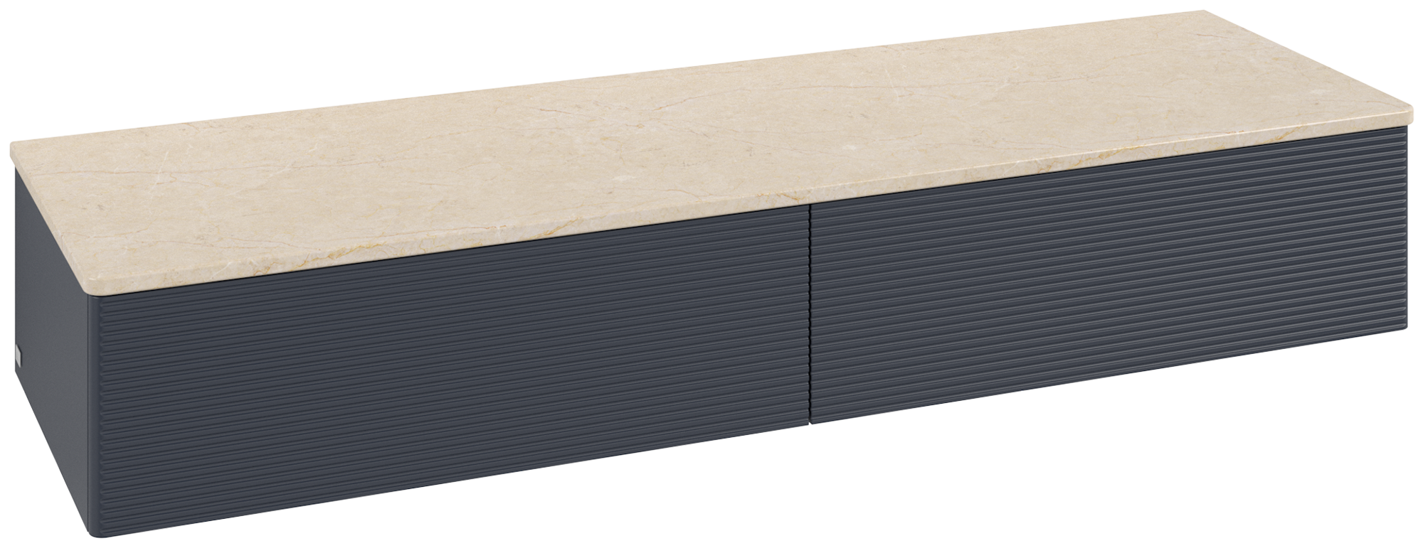 Villeroy & Boch Antao Sideboard, 2 pull-out compartments, 1600x268x500mm, Front with grain texture, Body: Midnight Blue Matt Lacquer, Front: Midnight Blue Matt Lacquer, Cover plate: Botticino