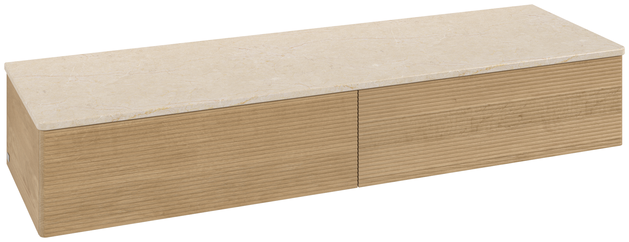 Villeroy & Boch Antao Sideboard, 2 pull-out compartments, 1600x268x500mm, Front with grain texture, Body: Honey Oak, Front: Honey Oak, Cover plate: Botticino