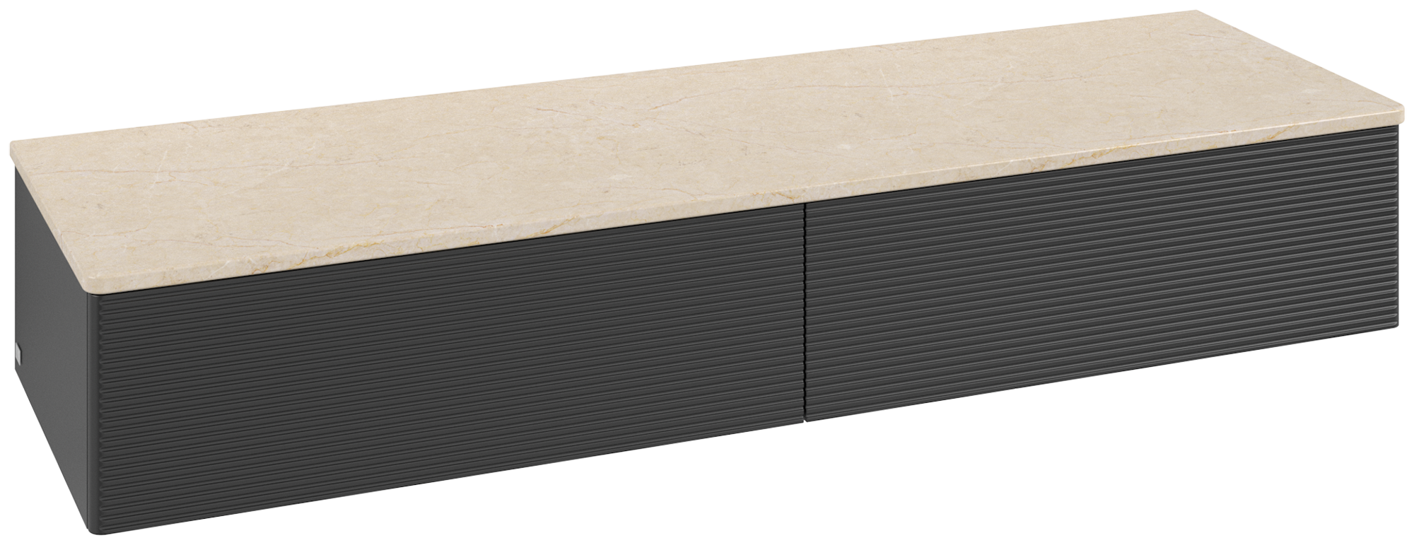 Villeroy & Boch Antao Sideboard, 2 utdragbara fack, 1600x268x500mm, Framsida med grynig textur, Kropp: Black Matt Lacquer, Framsida: Black Matt Lacquer, Täckplatta: Botticino