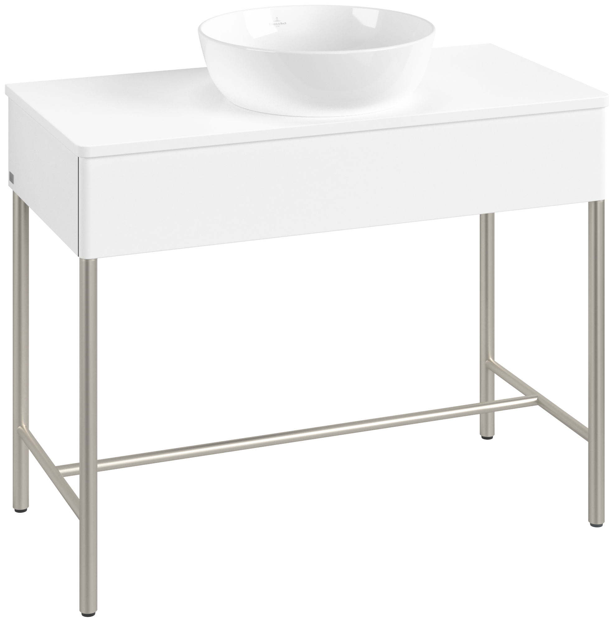 Villeroy & Boch Artis Waschbeckenunterschrank mit Metallgestell, 1 pull-out compartment, Body: White Matt Lacquer, Front: White Matt Lacquer