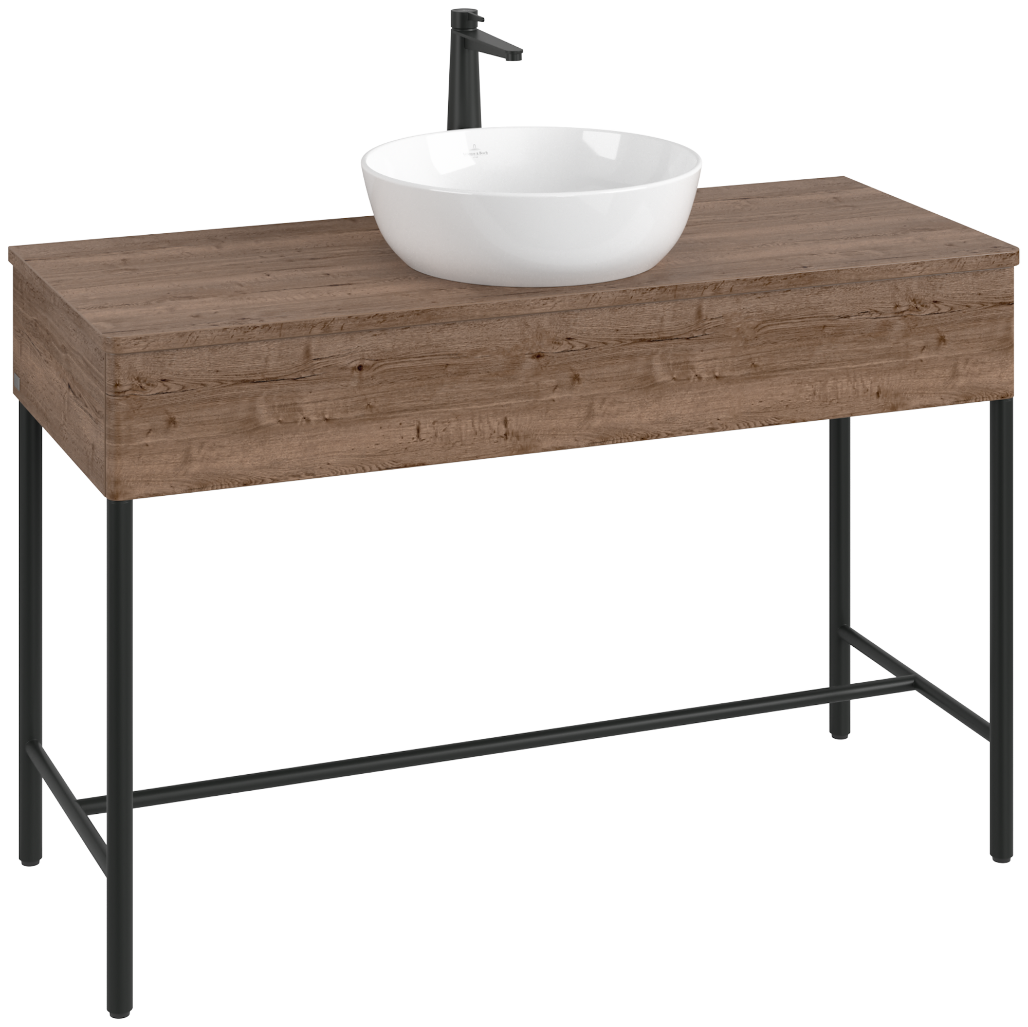 Villeroy & Boch Artis Waschbeckenunterschrank mit Metallgestell, 1 Auszug, Korpus: <p>Tobacco Oak</p>, Front: <p>Tobacco Oak</p>