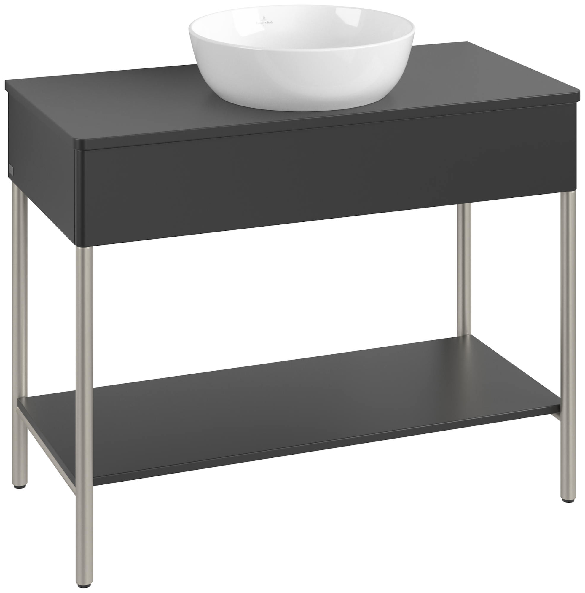 Villeroy & Boch Artis Waschbeckenunterschrank mit Metallgestell, 1 pull-out compartment, Body: Black Matt Lacquer, Front: Black Matt Lacquer