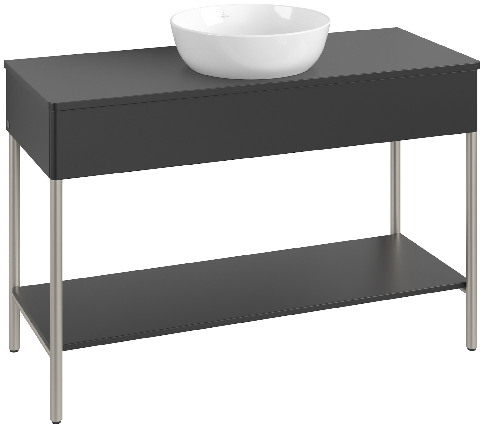 Villeroy & Boch Artis Waschbeckenunterschrank mit Metallgestell, 1 pull-out compartment, Body: Black Matt Lacquer, Front: Black Matt Lacquer