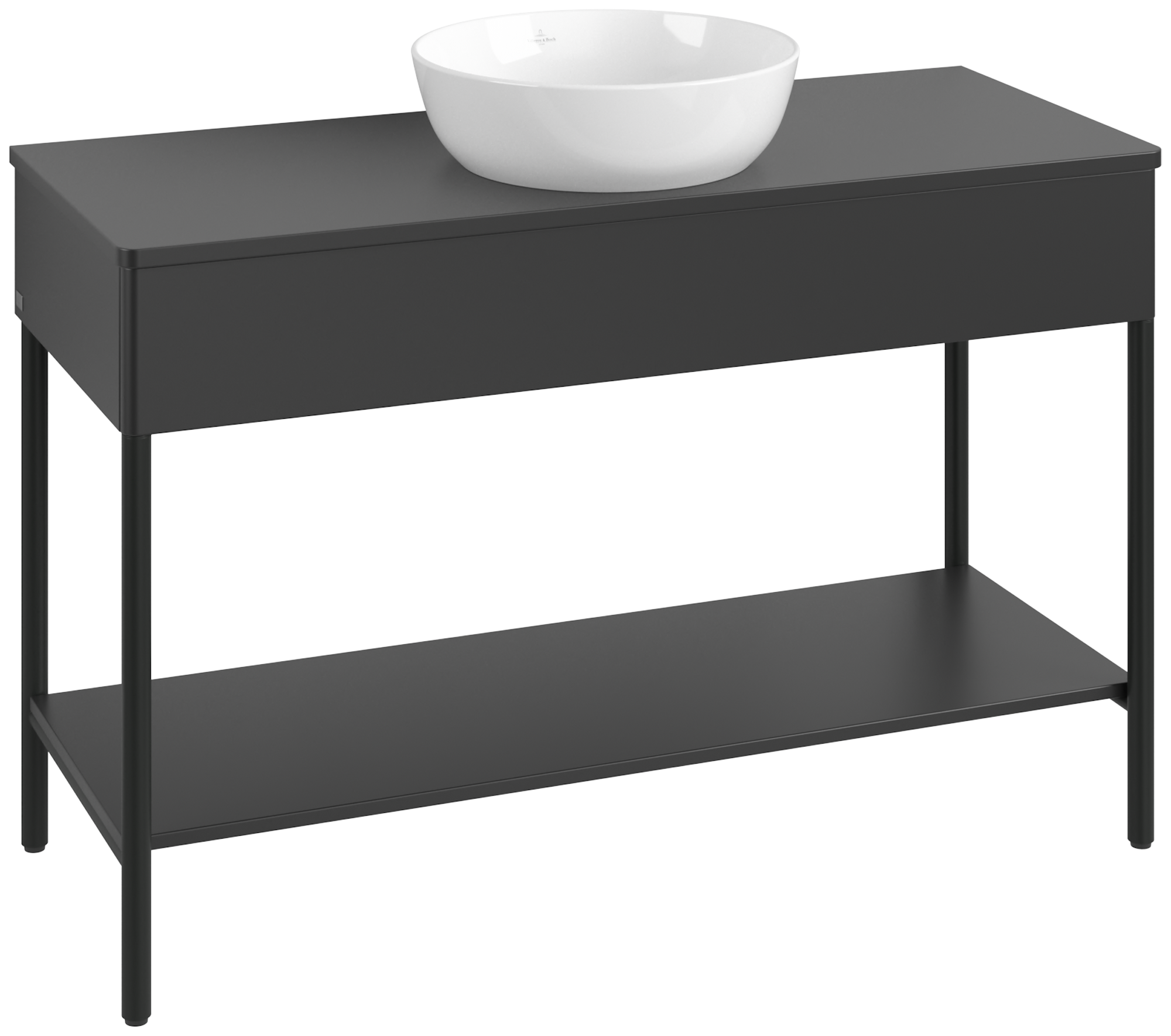 Villeroy & Boch Artis Waschbeckenunterschrank mit Metallgestell, 1 tiroir sur rails, Caisson: Black Matt Lacquer, Façade: Black Matt Lacquer