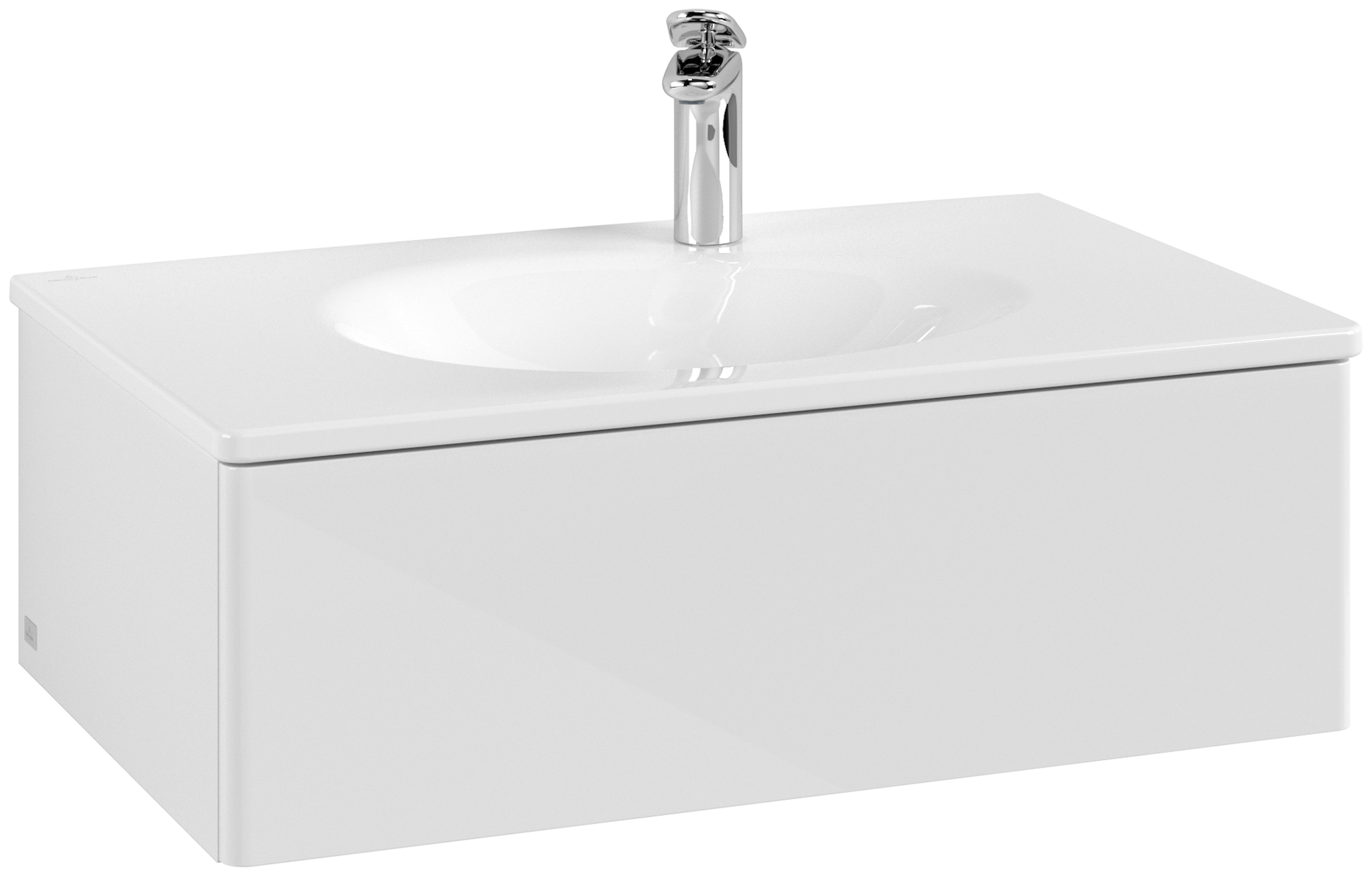 Villeroy & Boch Antao Vanity unit, with lighting, 1 pull-out compartment, 788x256x496mm, Front without structure, Body: Glossy White Lacquer, Front: Glossy White Lacquer