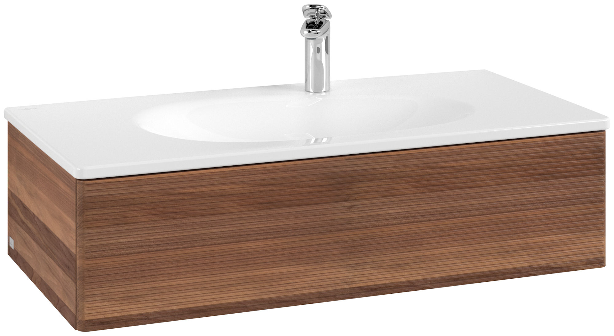Villeroy & Boch Antao Wastafelonderkast, met verlichting, 1 uittreklade, 988x256x493mm, front met structuur, Corpus: Warm Walnut, Front: Warm Walnut