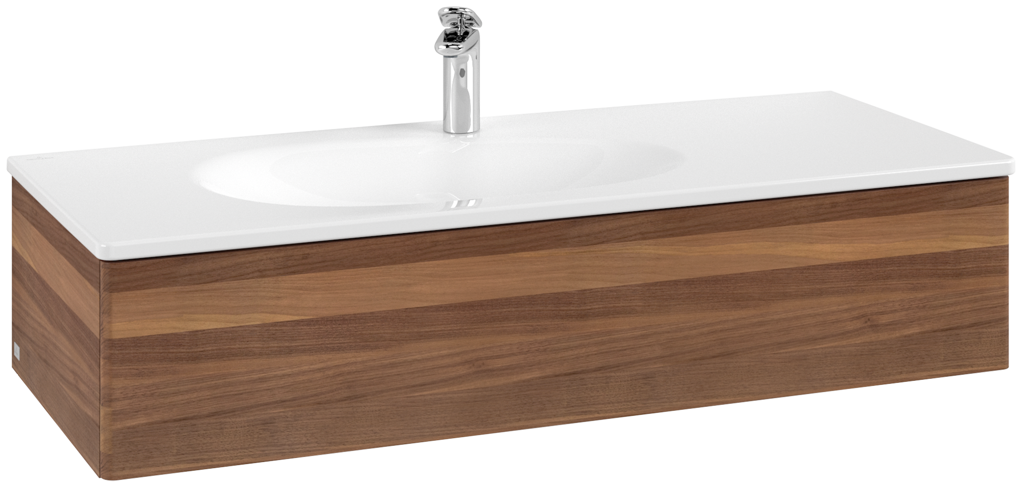 Villeroy & Boch Antao Wastafelonderkast, met verlichting, 1 uittreklade, 1188x256x493mm, front zonder structuur, Corpus: Warm Walnut, Front: Warm Walnut