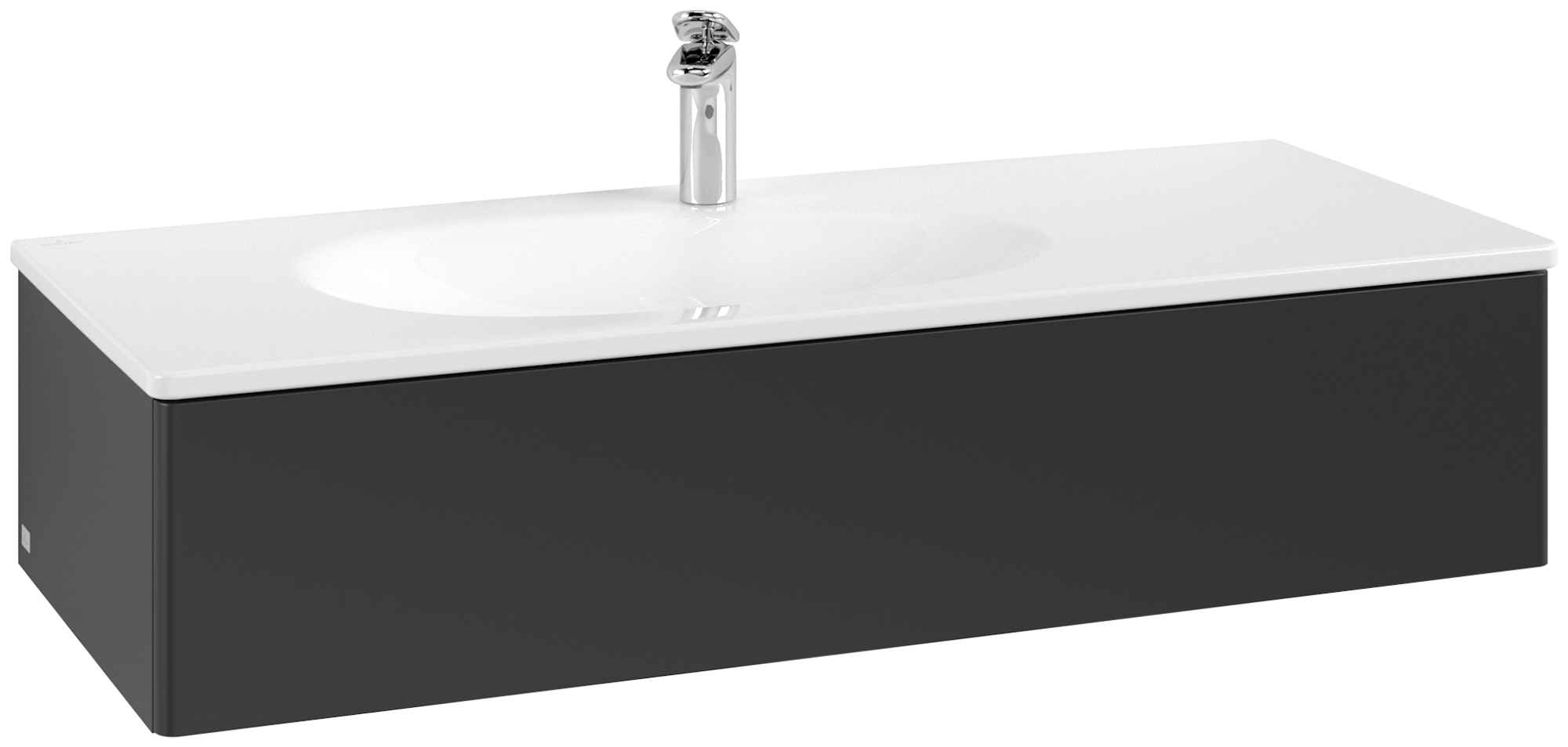 Villeroy & Boch Antao Vanity unit, with lighting, 1 pull-out compartment, 1188x256x493mm, Front without structure, Body: Black Matt Lacquer, Front: Black Matt Lacquer