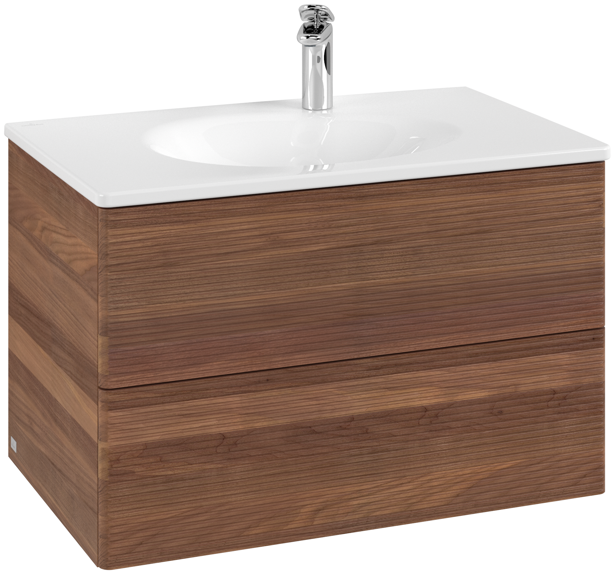 Villeroy & Boch Antao Vanity unit, with lighting, 2 pull-out compartments, 788x504x496mm, Front with grain texture, Body: Warm Walnut, Front: Warm Walnut