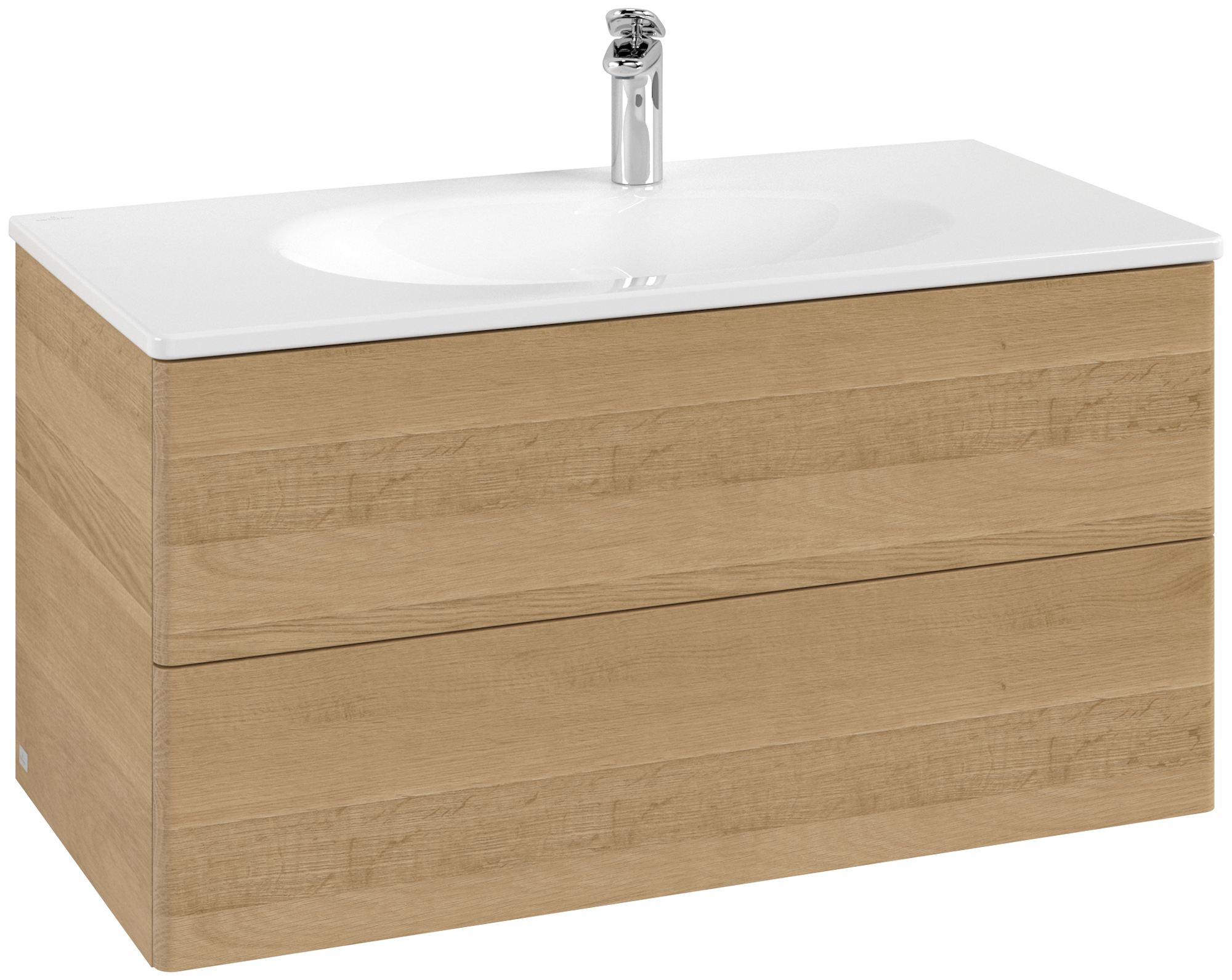 Villeroy & Boch Antao Waschbeckenunterschrank, mit Beleuchtung, 2 Auszüge, 988x504x496mm, Front ohne Struktur, Korpus: Honey Oak, Front: Honey Oak