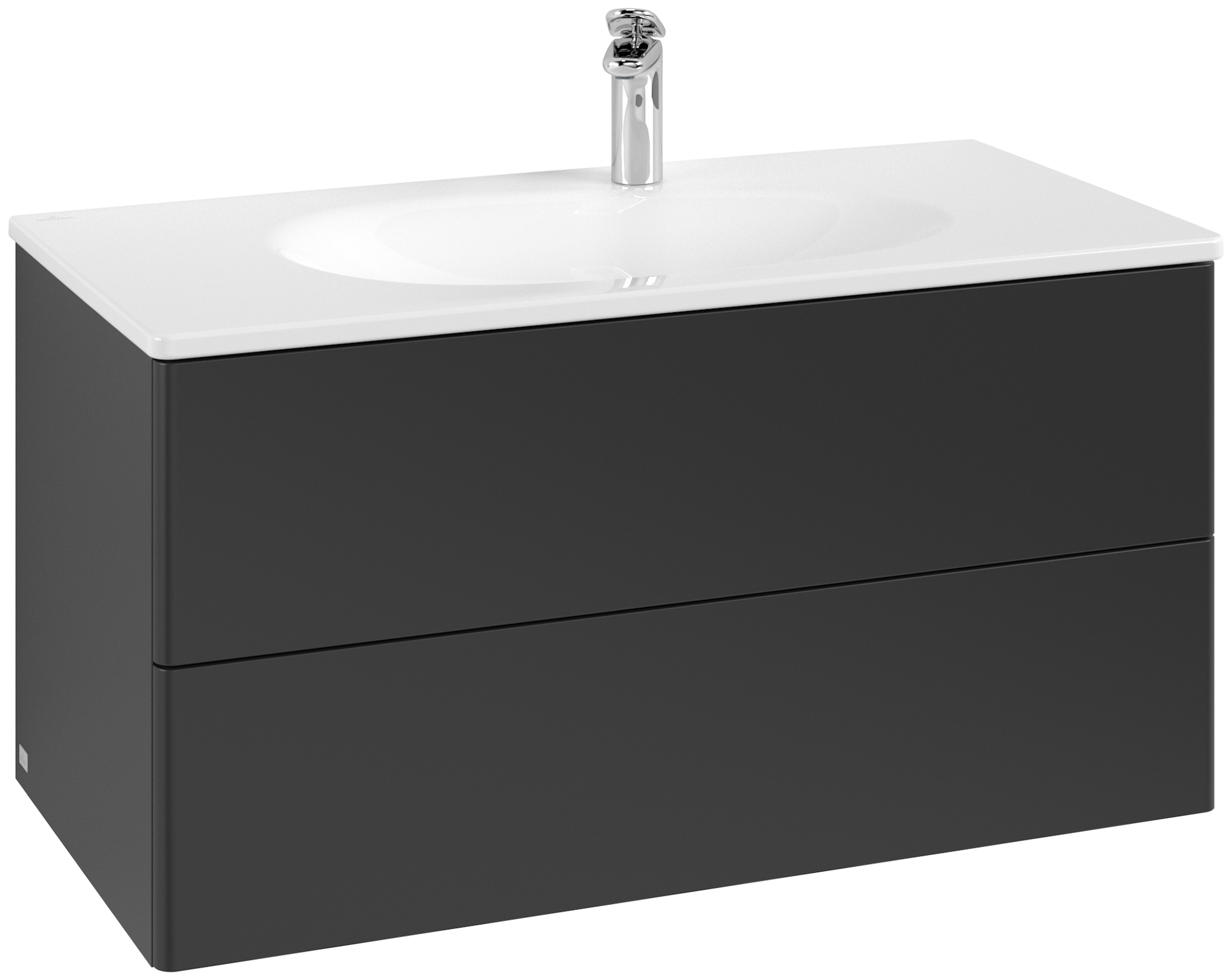 Villeroy & Boch Antao Vanity unit, with lighting, 2 pull-out compartments, 988x504x496mm, Front without structure, Body: Black Matt Lacquer, Front: Black Matt Lacquer