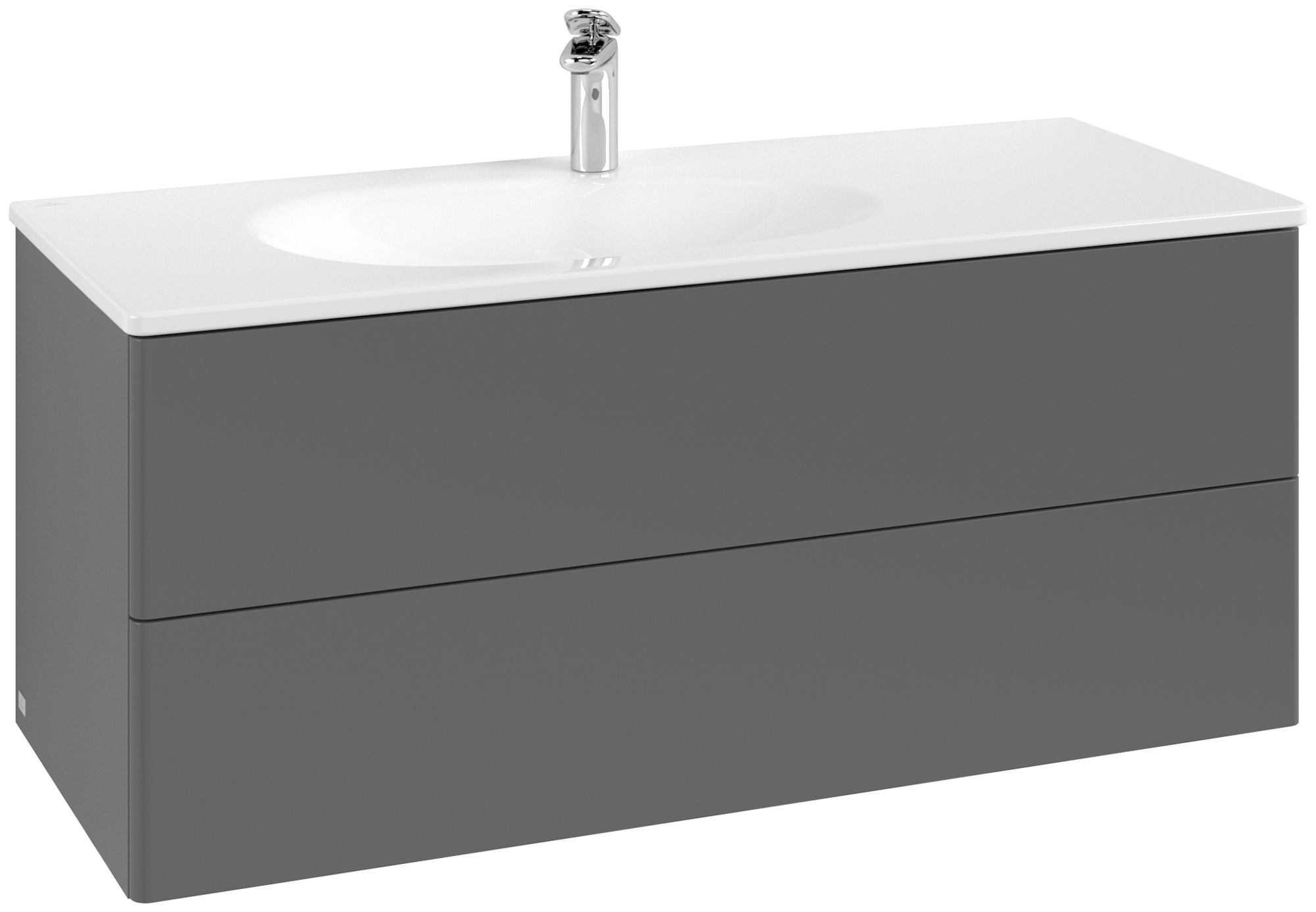 Villeroy & Boch Antao Meuble sous plan, avec éclairage, 2 tiroirs sur rails, 1188x504x493mm, Façade sans structure, Caisson: Anthracite Matt Lacquer, Façade: Anthracite Matt Lacquer