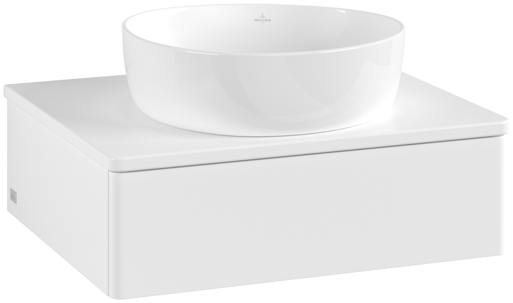 Villeroy & Boch Antao Meuble sous plan, avec éclairage, 1 tiroir sur rails, 600x190x500mm, Façade sans structure, Caisson: White Matt Lacquer, Façade: White Matt Lacquer, Plaque de recouvrement: White Matt Lacquer