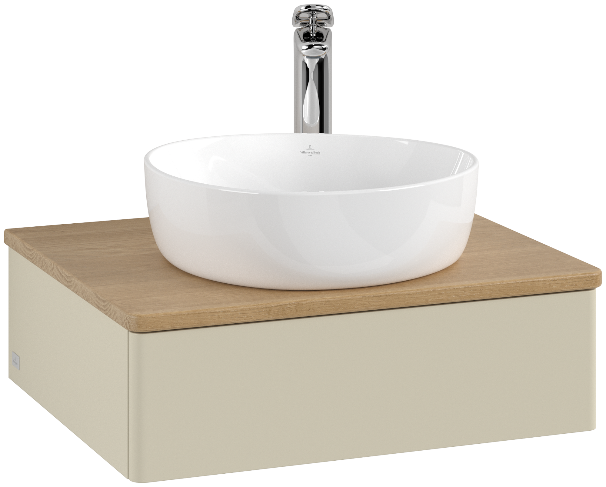 Villeroy & Boch Antao Waschbeckenunterschrank, mit Beleuchtung, 1 Auszug, 600x190x500mm, Front ohne Struktur, Korpus: Silk Grey Matt Lacquer, Front: Silk Grey Matt Lacquer, Abdeckplatte: Honey Oak