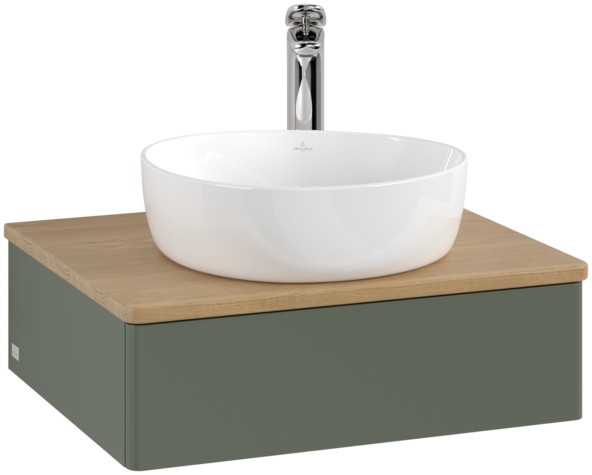 Villeroy & Boch Antao Vanity unit, with lighting, 1 pull-out compartment, 600x190x500mm, Front without structure, Body: Leaf Green Matt Lacquer, Front: Leaf Green Matt Lacquer, Cover plate: Honey Oak