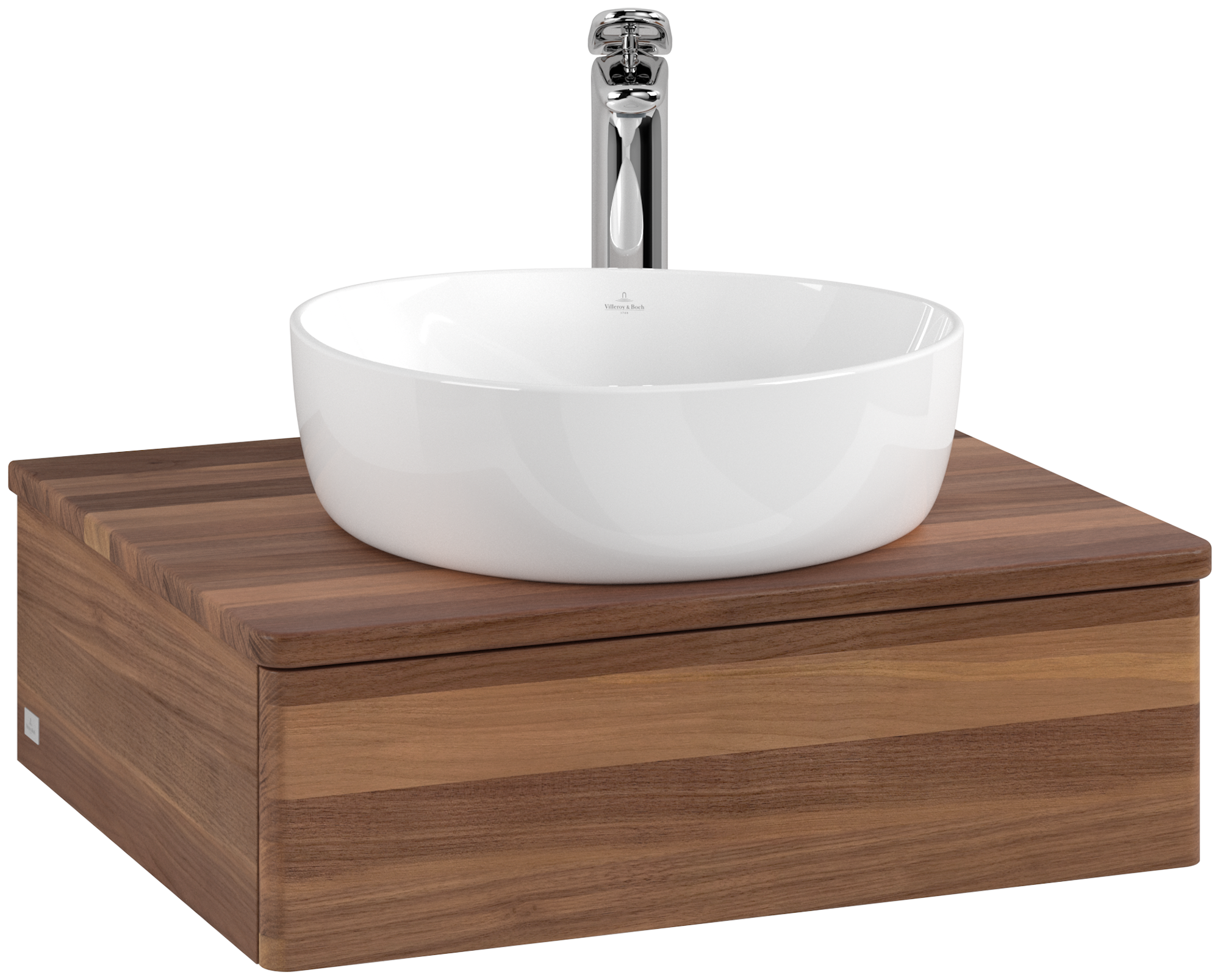 Villeroy & Boch Antao Waschbeckenunterschrank, mit Beleuchtung, 1 Auszug, 600x190x500mm, Front ohne Struktur, Korpus: Warm Walnut, Front: Warm Walnut, Abdeckplatte: Warm Walnut