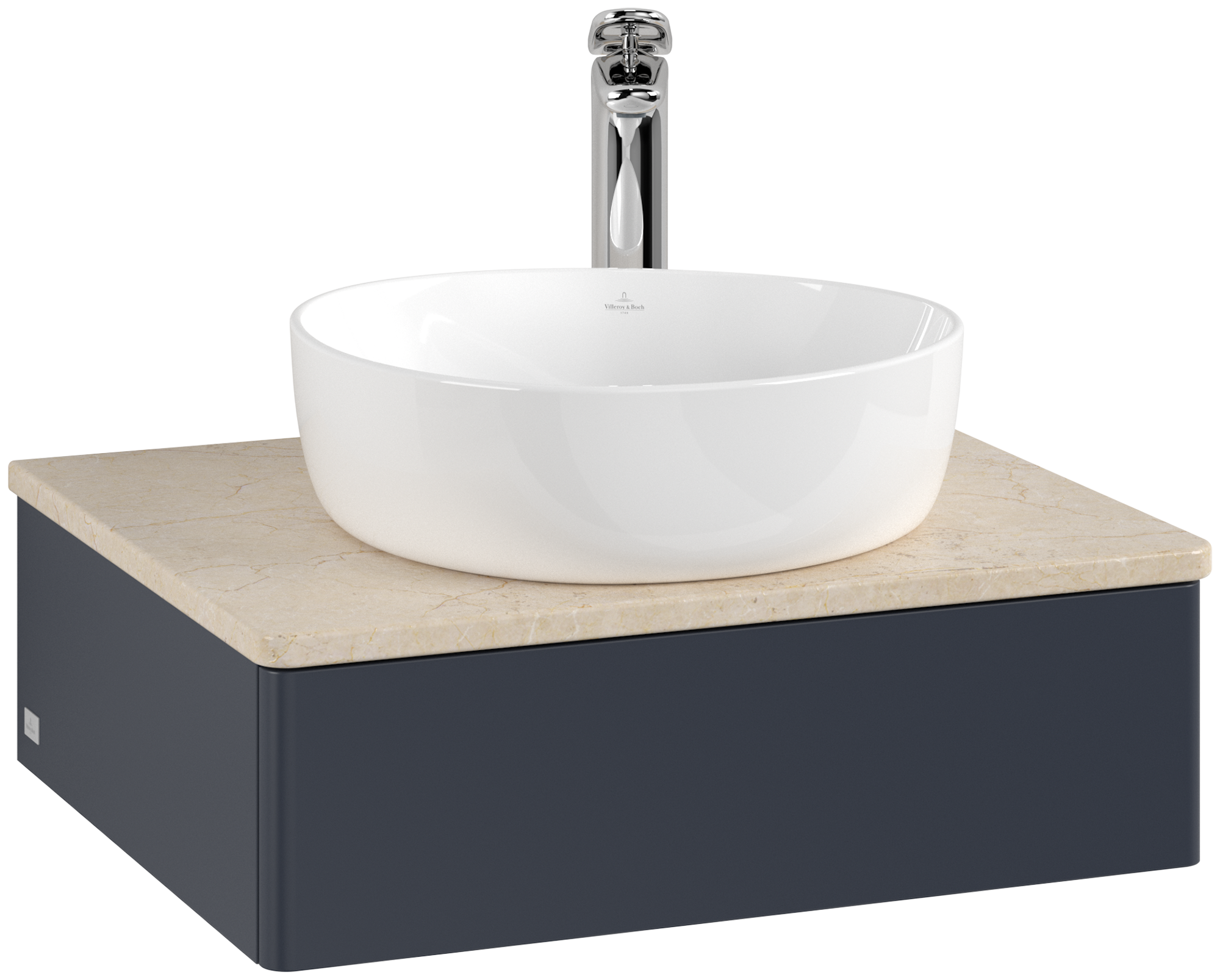 Villeroy & Boch Antao Vanity unit, with lighting, 1 pull-out compartment, 600x190x500mm, Front without structure, Body: Midnight Blue Matt Lacquer, Front: Midnight Blue Matt Lacquer, Cover plate: Botticino