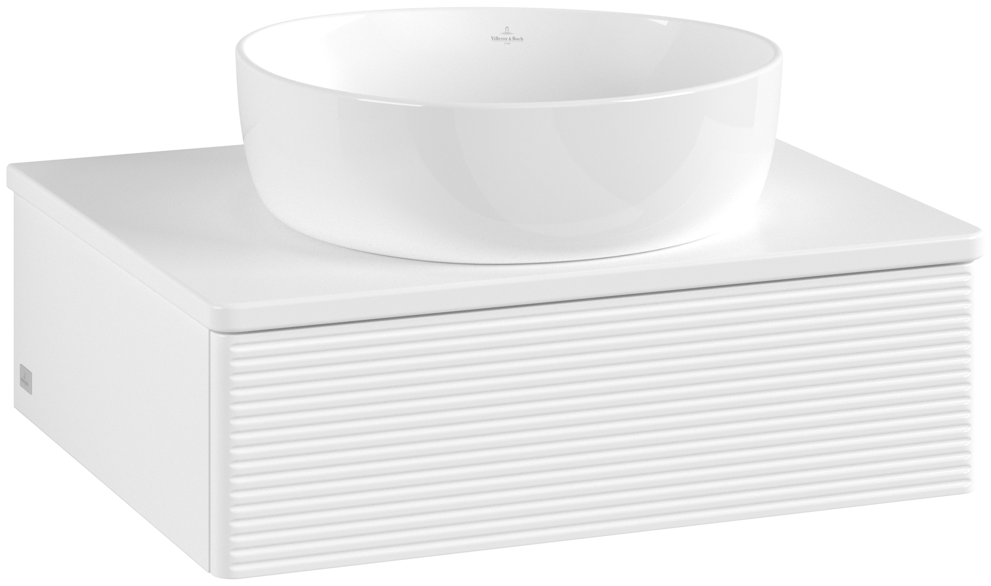 Villeroy & Boch Antao Meuble sous plan, avec éclairage, 1 tiroir sur rails, 600x190x500mm, Façade avec structure, Caisson: White Matt Lacquer, Façade: White Matt Lacquer, Plaque de recouvrement: White Matt Lacquer