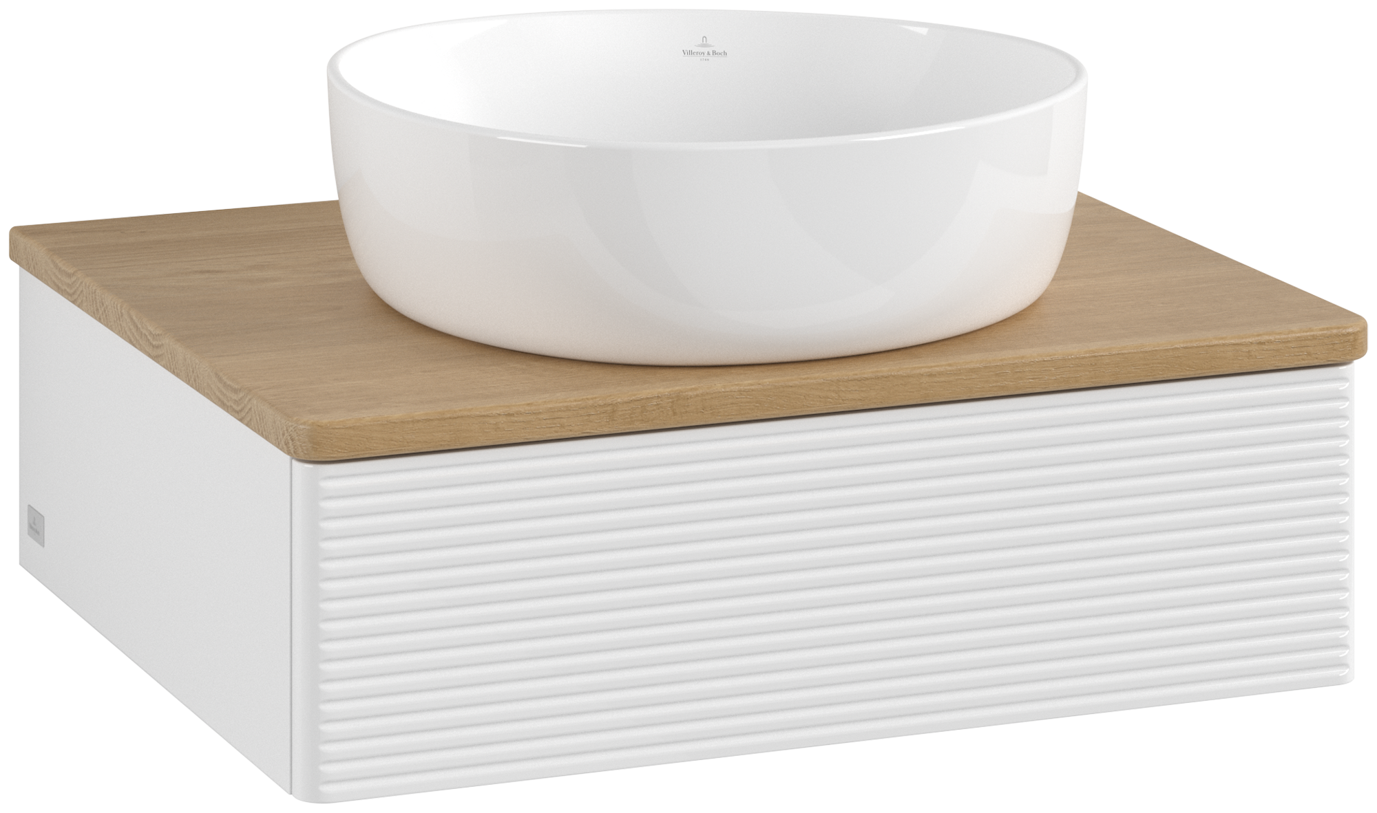 Villeroy & Boch Antao Wastafelonderkast, met verlichting, 1 uittreklade, 600x190x500mm, front met structuur, Corpus: Glossy White Lacquer, Front: Glossy White Lacquer, Afdekplaat: Honey Oak