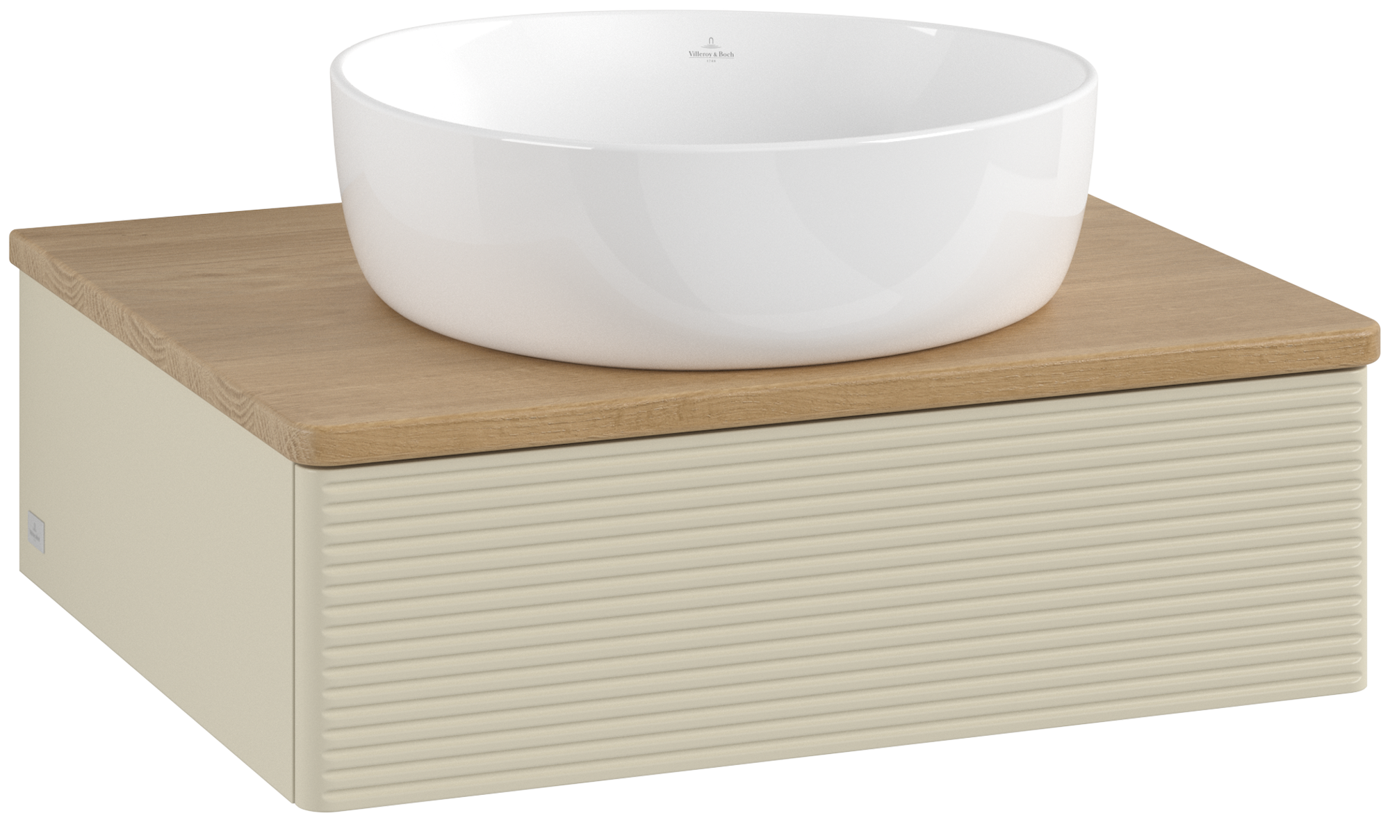 Villeroy & Boch Antao Vanity unit, with lighting, 1 pull-out compartment, 600x190x500mm, Front with grain texture, Body: Silk Grey Matt Lacquer, Front: Silk Grey Matt Lacquer, Cover plate: Honey Oak