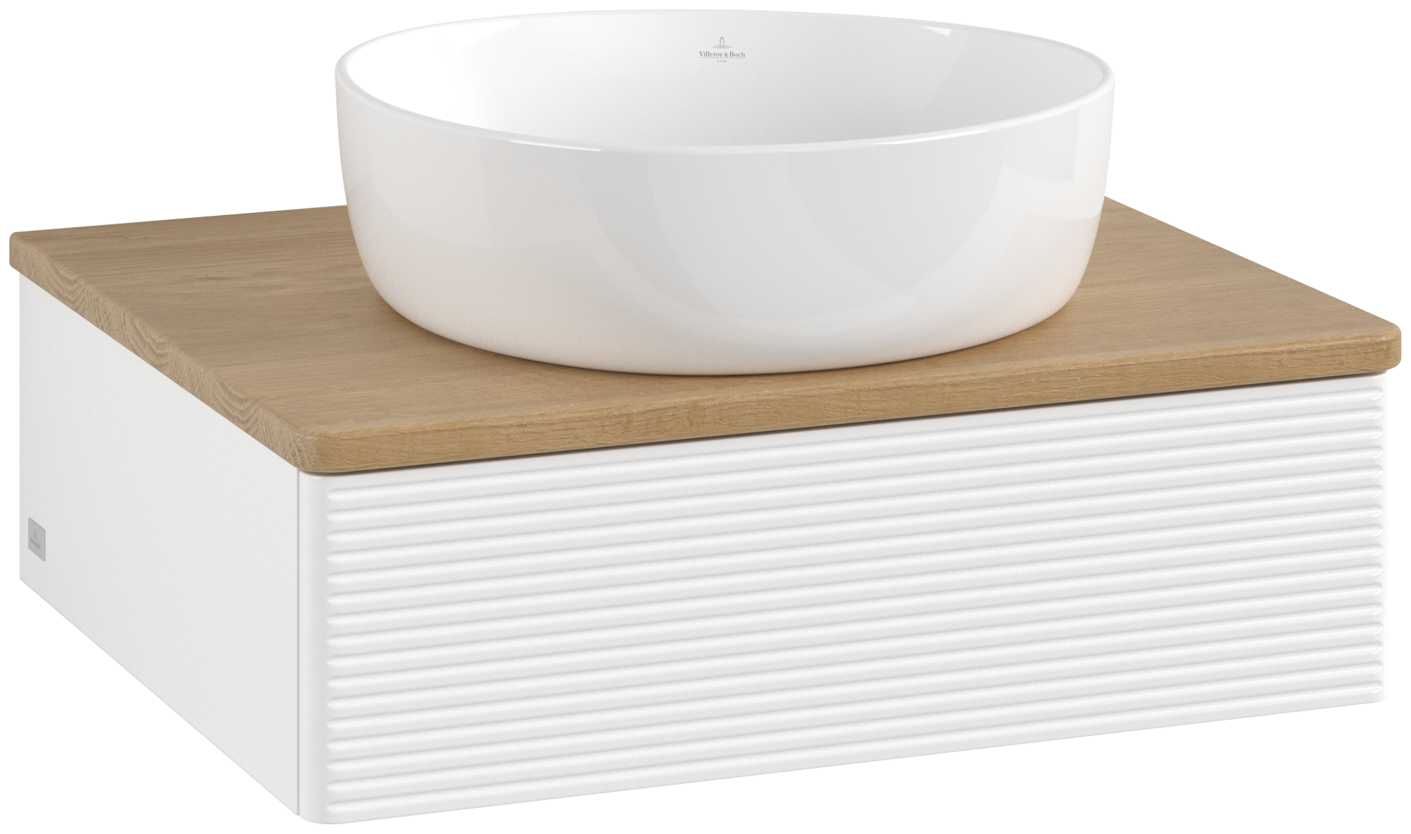 Villeroy & Boch Antao Mobile sottolavabo, con illuminazione, 1 vano estraibile, 600x190x500mm, Frontale con texture, Corpo: White Matt Lacquer, Fronte: White Matt Lacquer, Piastra di copertura: Honey Oak