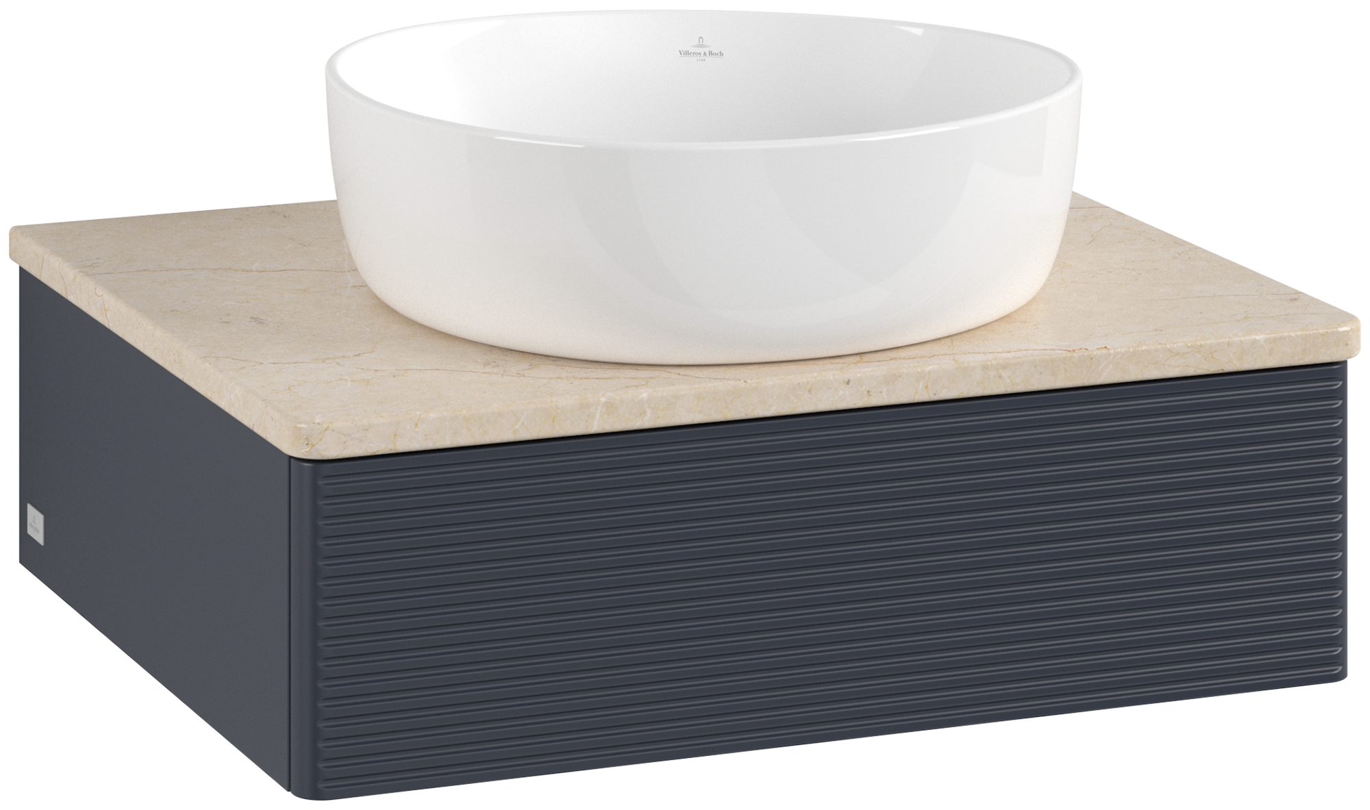 Villeroy & Boch Antao Vanity unit, with lighting, 1 pull-out compartment, 600x190x500mm, Front with grain texture, Body: Midnight Blue Matt Lacquer, Front: Midnight Blue Matt Lacquer, Cover plate: Botticino