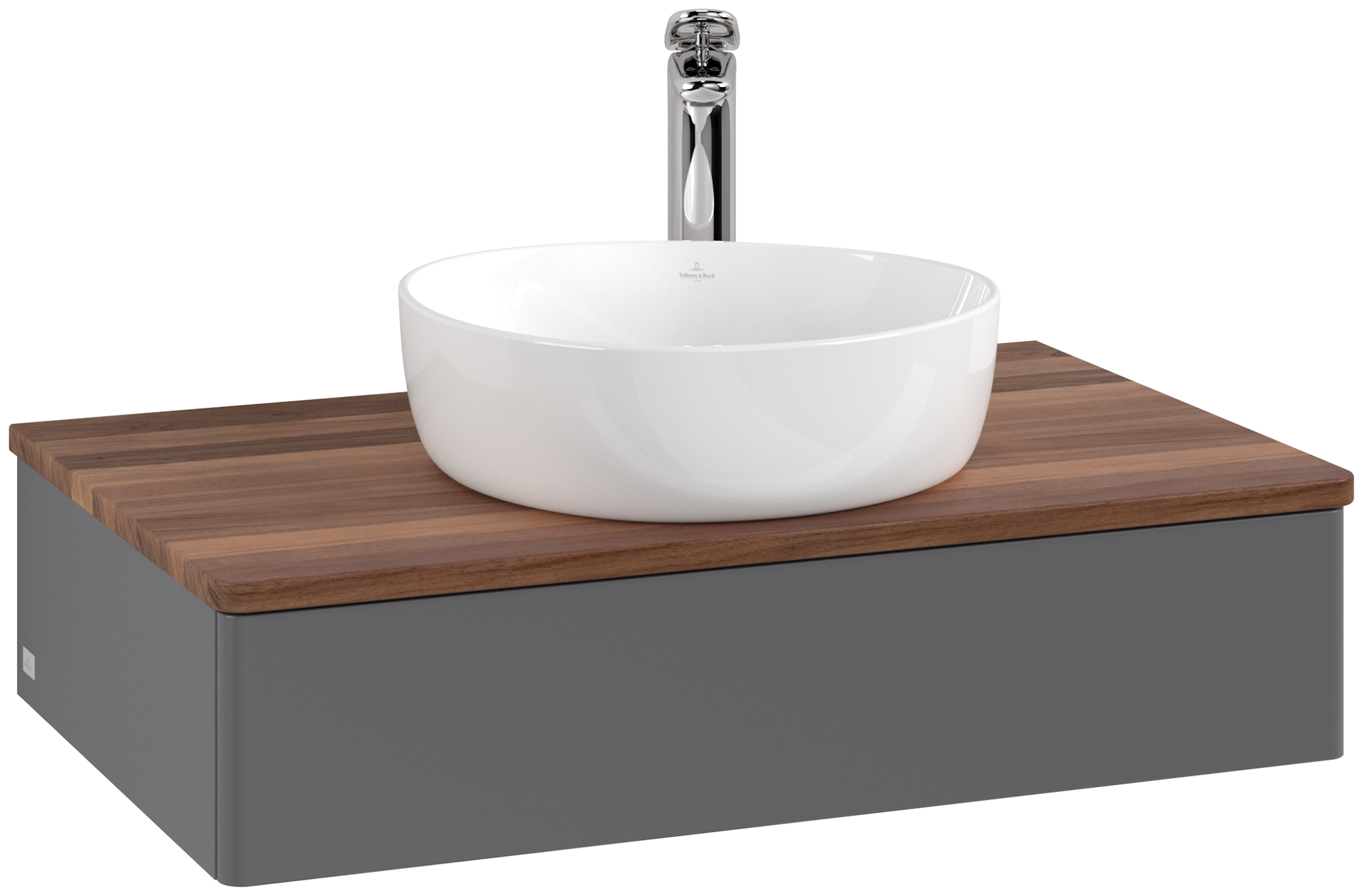Villeroy & Boch Antao Wastafelonderkast, met verlichting, 1 uittreklade, 800x190x500mm, front zonder structuur, Corpus: Anthracite Matt Lacquer, Front: Anthracite Matt Lacquer, Afdekplaat: Warm Walnut