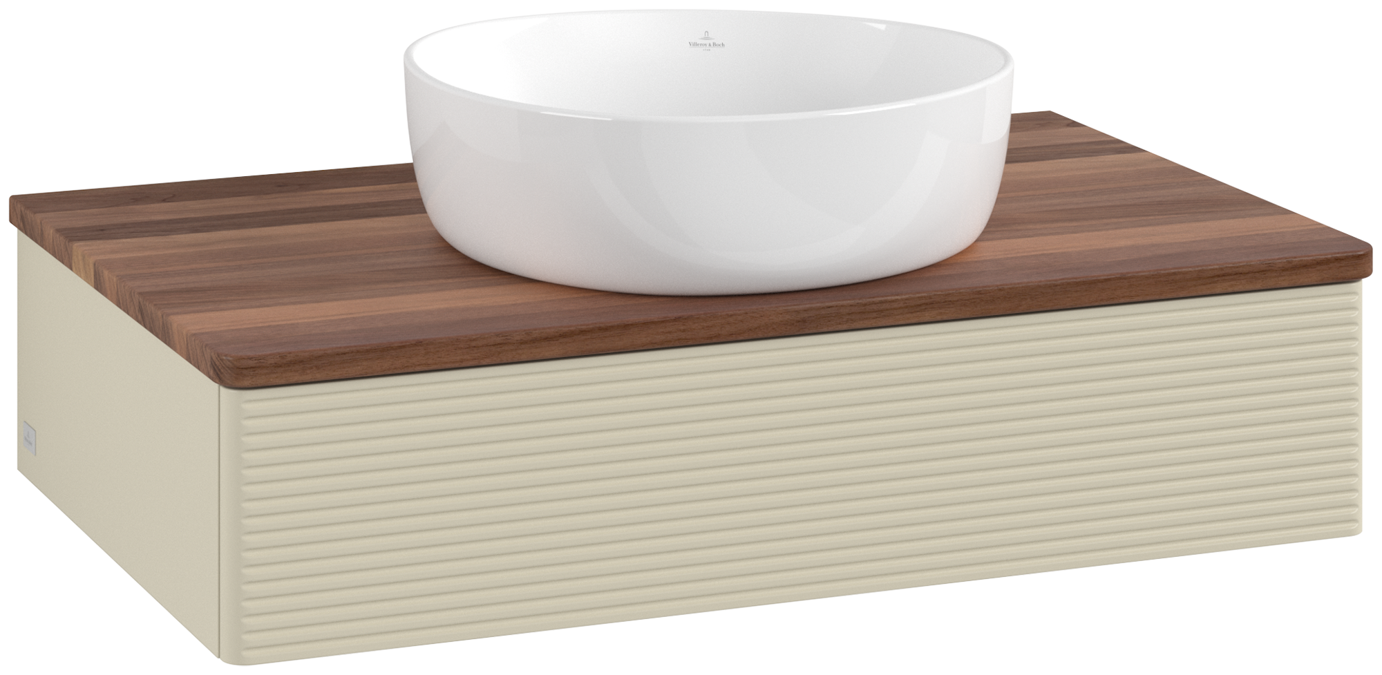 Villeroy & Boch Antao Modulo bajo, con iluminación, 1 compartimento extraíble, 800x190x500mm, Frontal con textura granulosa, Cuerpo: Silk Grey Matt Lacquer, Frontal: Silk Grey Matt Lacquer, Placa de cubierta: Warm Walnut