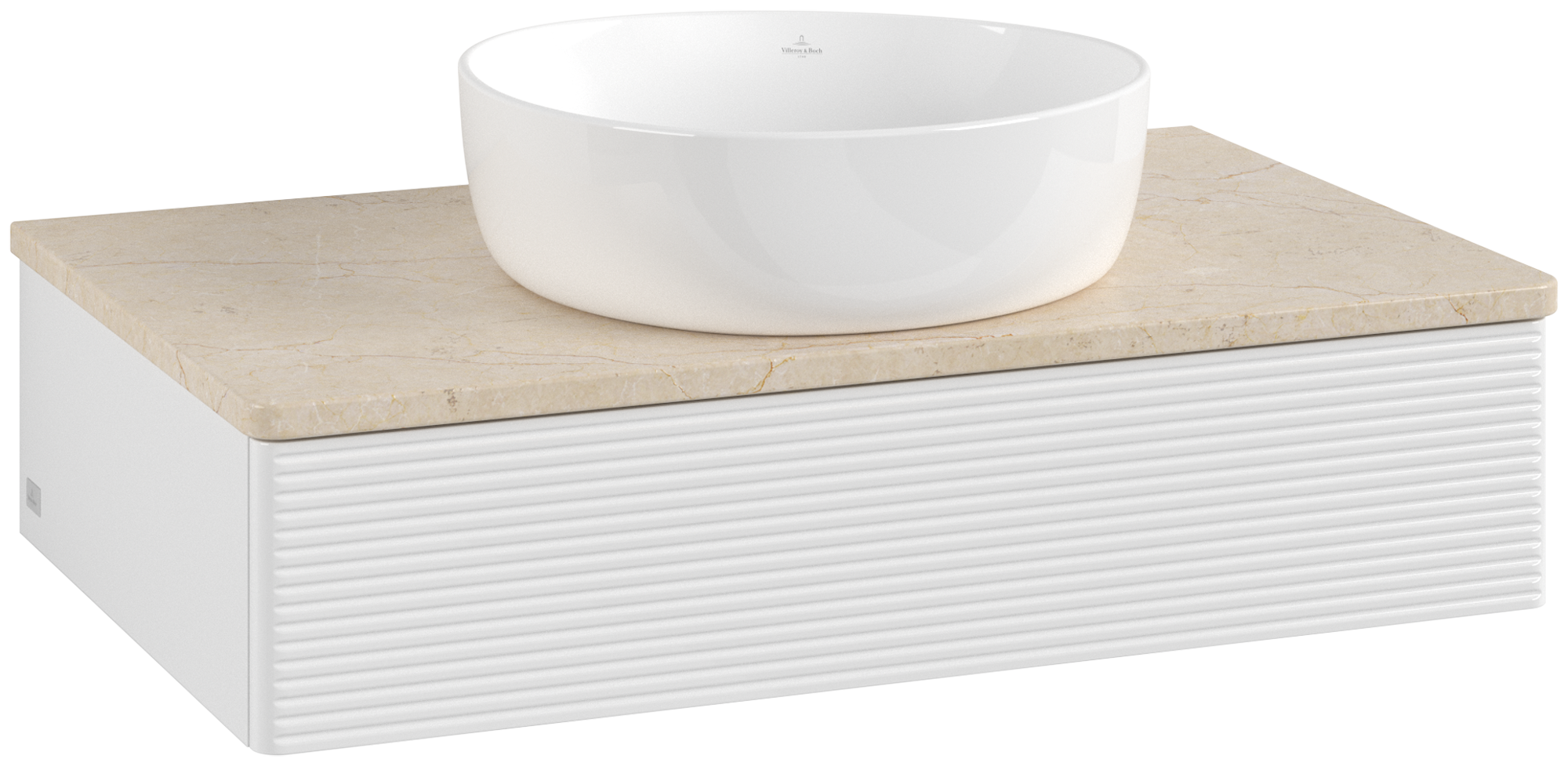 Villeroy & Boch Antao Vanity unit, with lighting, 1 pull-out compartment, 800x190x500mm, Front with grain texture, Body: Glossy White Lacquer, Front: Glossy White Lacquer, Cover plate: Botticino