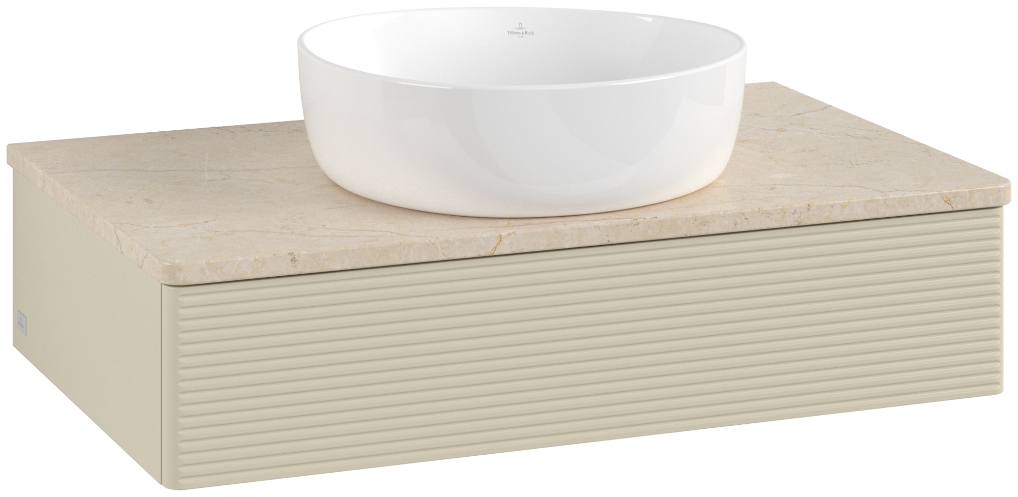 Villeroy & Boch Antao Meuble sous plan, avec éclairage, 1 tiroir sur rails, 800x190x500mm, Façade avec structure, Caisson: Silk Grey Matt Lacquer, Façade: Silk Grey Matt Lacquer, Plaque de recouvrement: Botticino