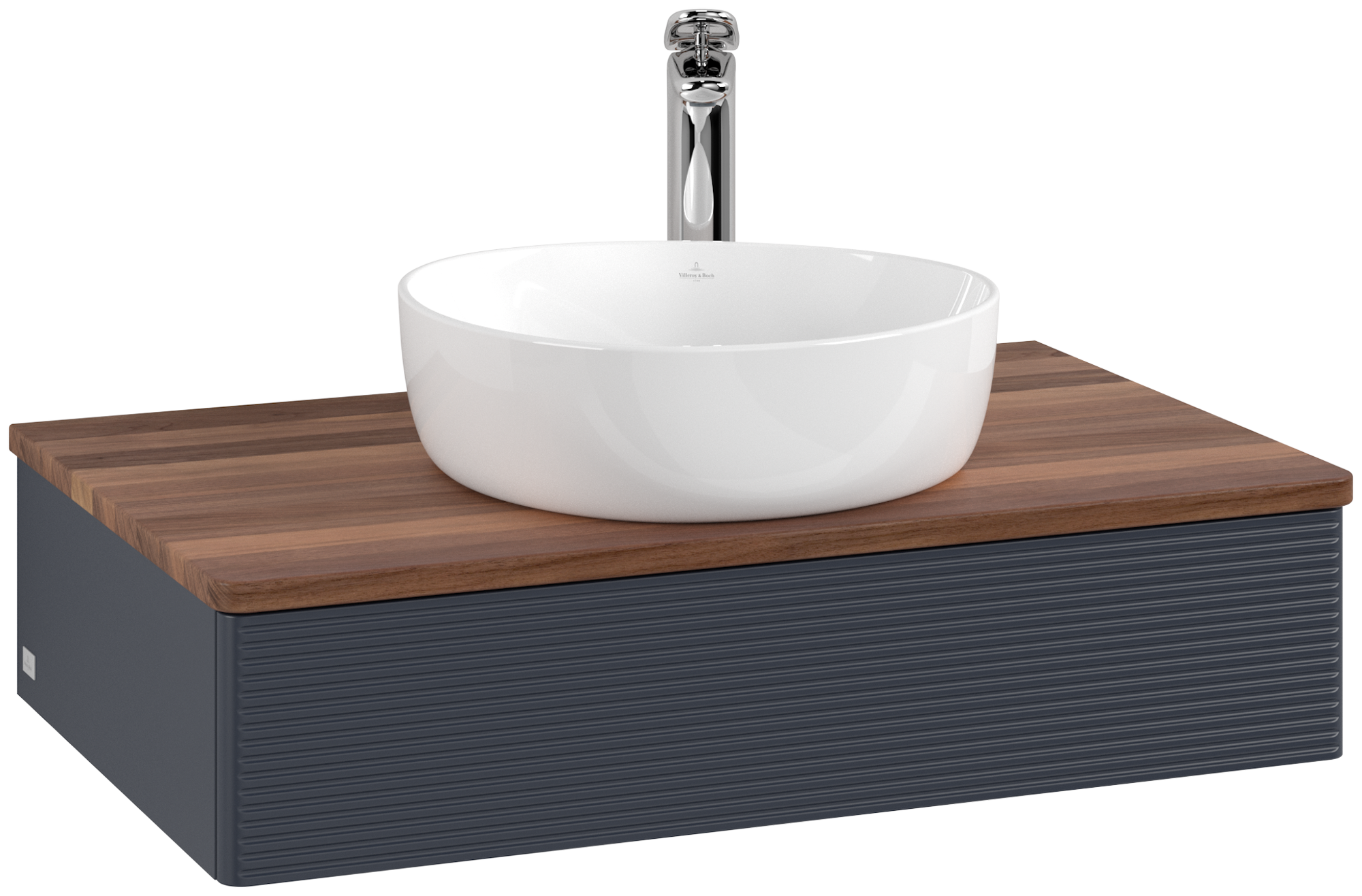 Villeroy & Boch Antao Vanity unit, with lighting, 1 pull-out compartment, 800x190x500mm, Front with grain texture, Body: Midnight Blue Matt Lacquer, Front: Midnight Blue Matt Lacquer, Cover plate: Warm Walnut