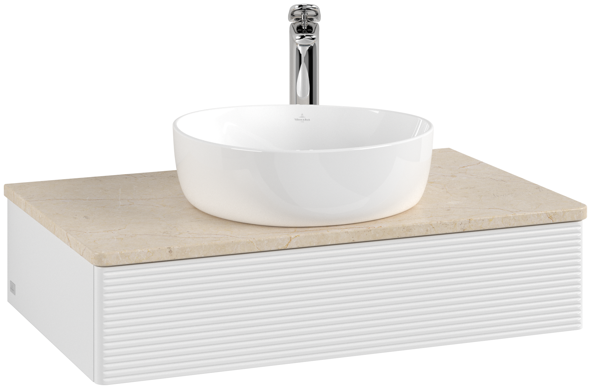 Villeroy & Boch Antao Vanity unit, with lighting, 1 pull-out compartment, 800x190x500mm, Front with grain texture, Body: Glossy White Lacquer, Front: Glossy White Lacquer, Cover plate: Botticino