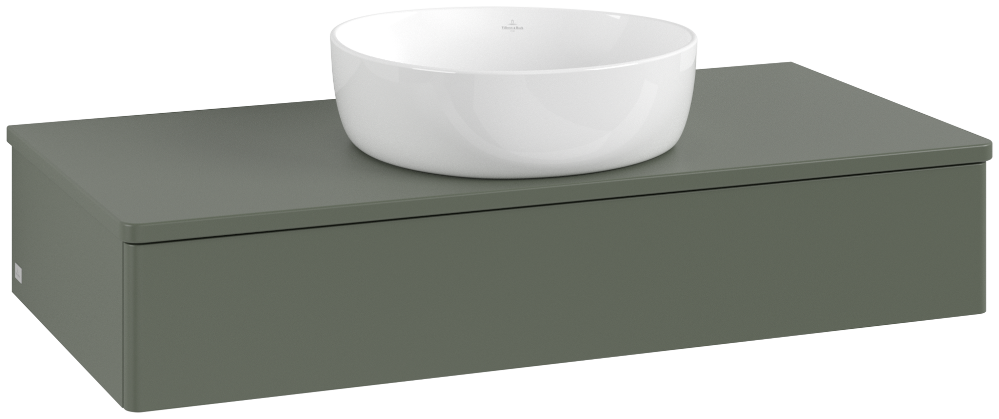 Villeroy & Boch Antao Vanity unit, with lighting, 1 pull-out compartment, 1000x190x500mm, Front without structure, Body: Leaf Green Matt Lacquer, Front: Leaf Green Matt Lacquer, Cover plate: Leaf Green Matt Lacquer