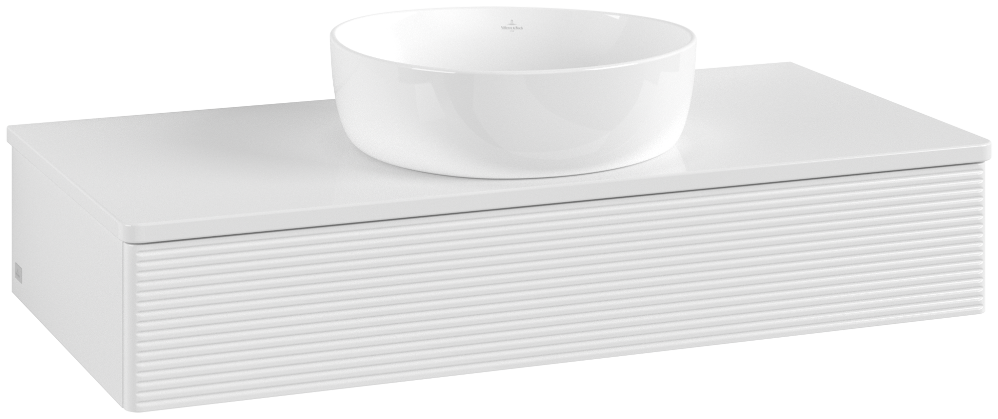 Villeroy & Boch Antao Vanity unit, with lighting, 1 pull-out compartment, 1000x190x500mm, Front with grain texture, Body: Glossy White Lacquer, Front: Glossy White Lacquer, Cover plate: Glossy White Lacquer